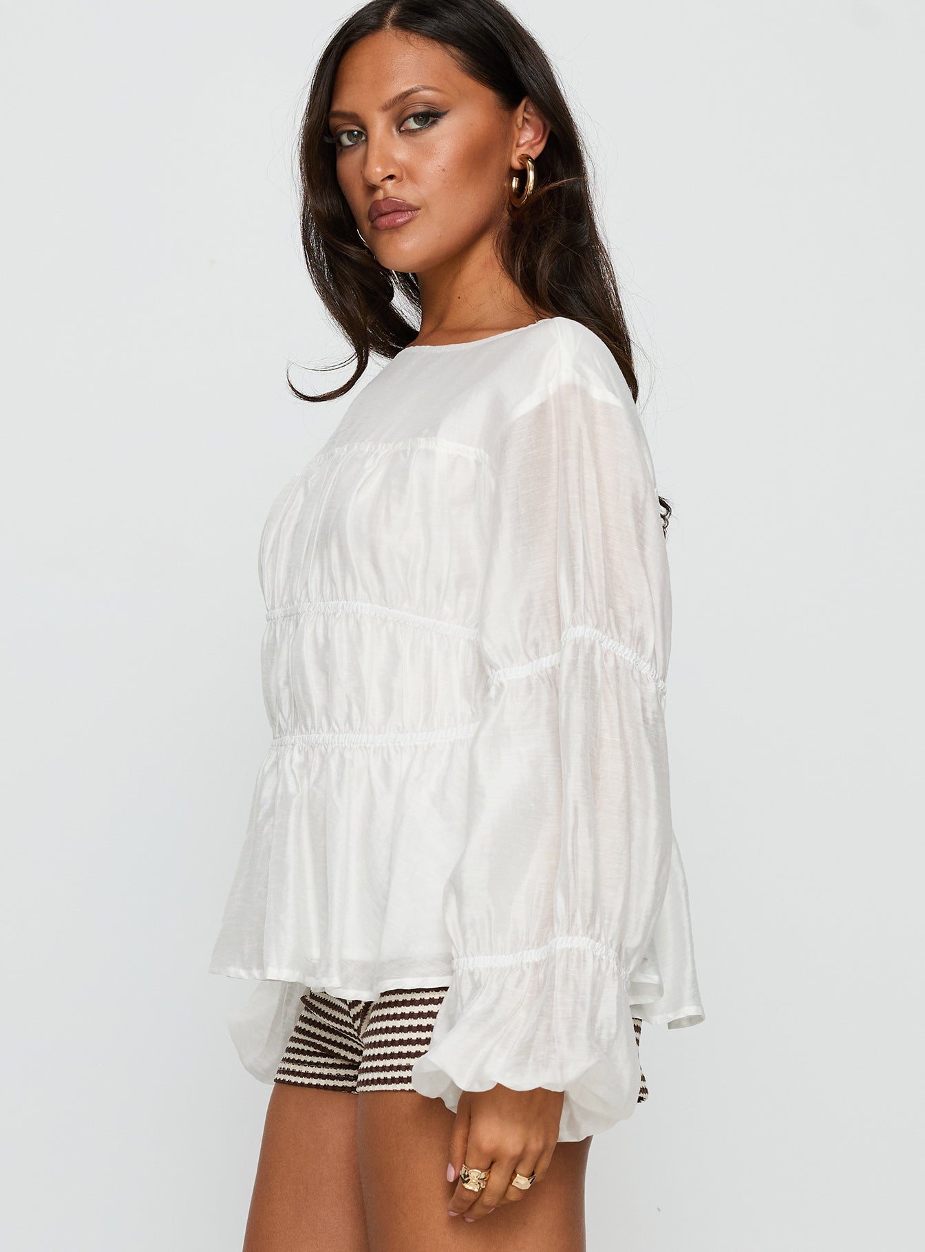 Xamira Ruched Long Sleeve Top White - Image 4