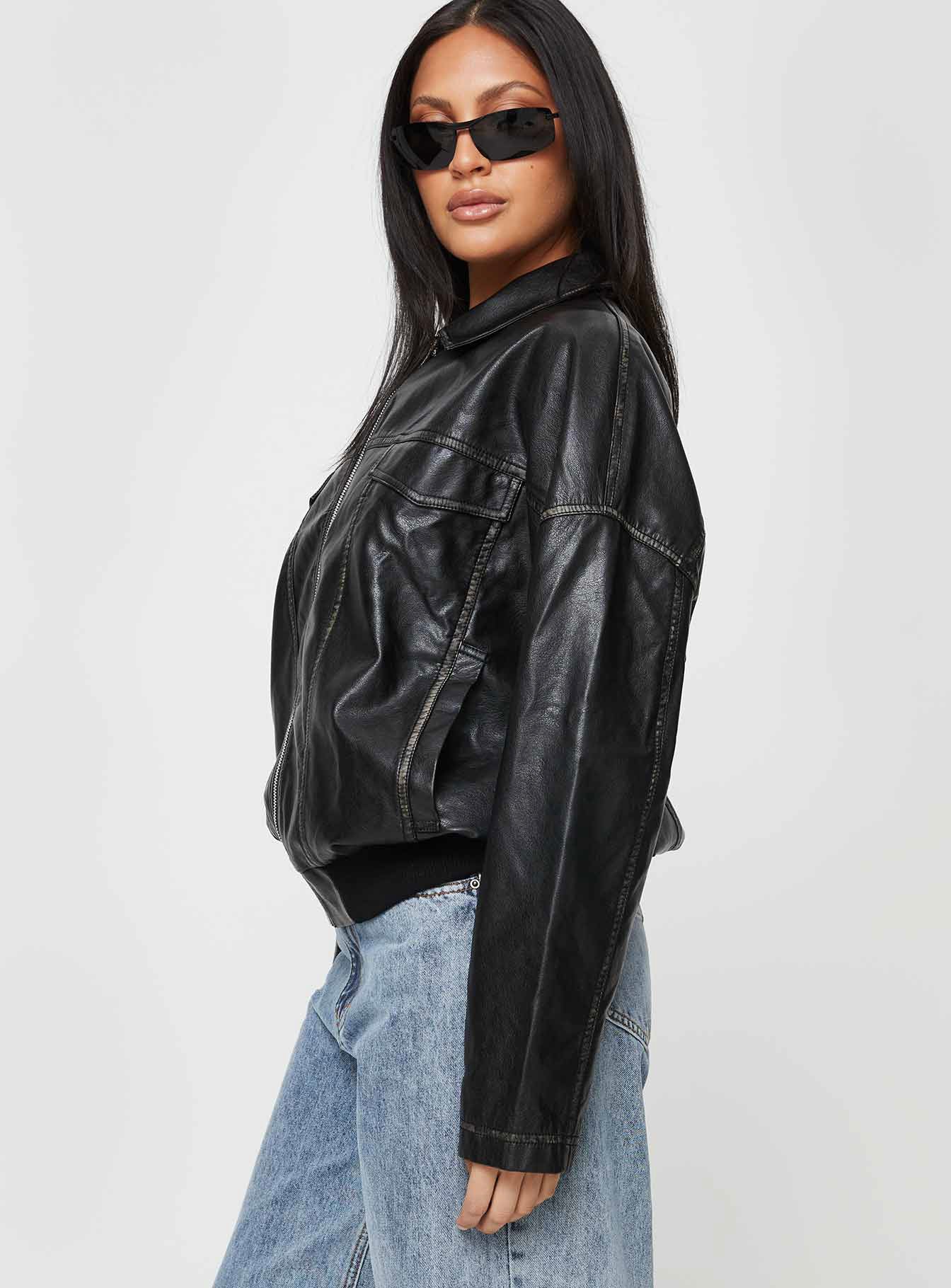 Tanza Faux Leather Jacket Washed Black - Image 5