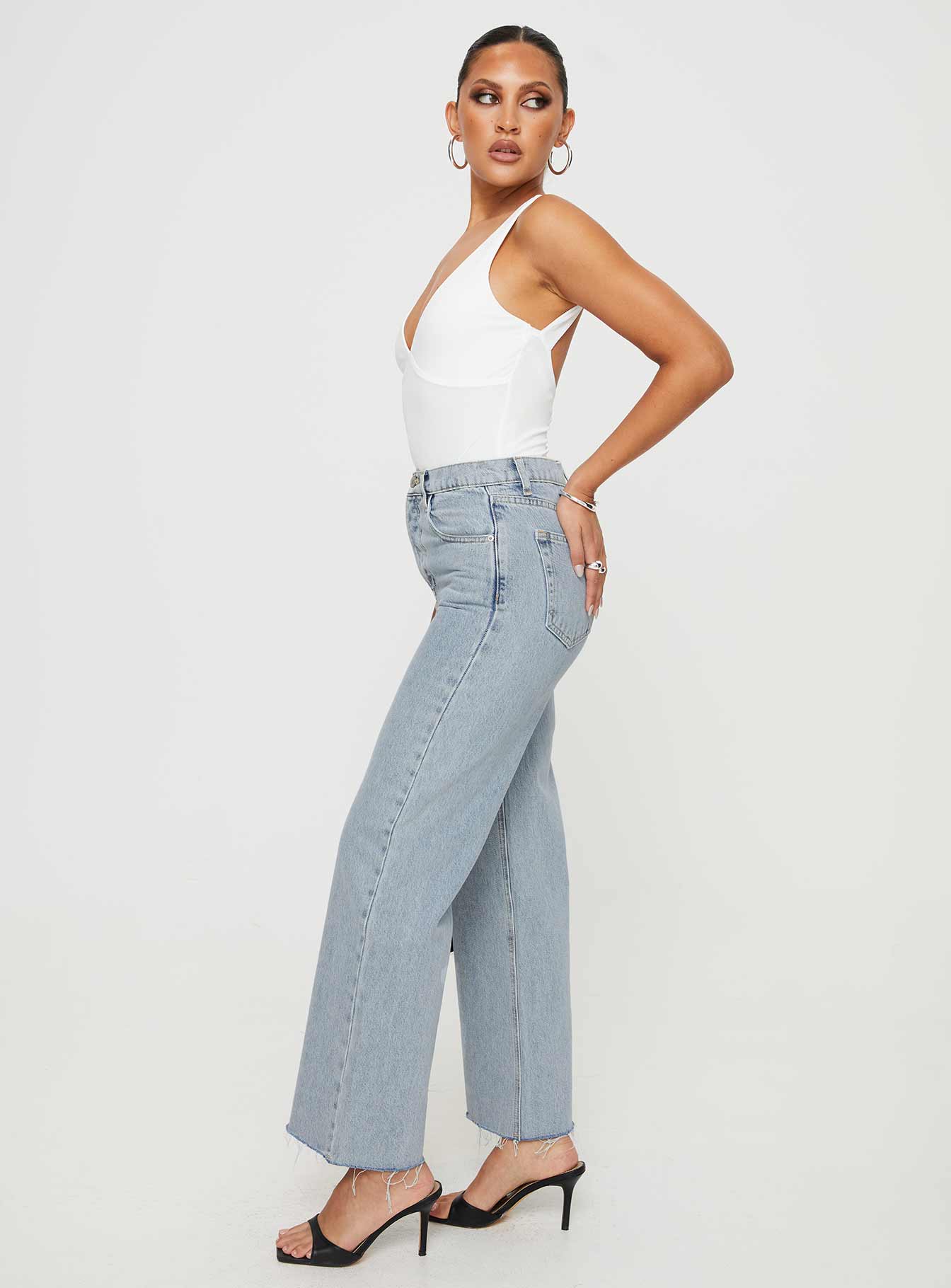 Fawcett High Rise Straight Leg Jeans Light Blue Wash Petite - Image 4