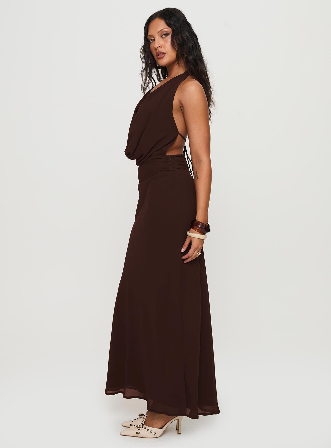 Alejandria Cowl Neck Maxi Dress Chocolate - Image 4