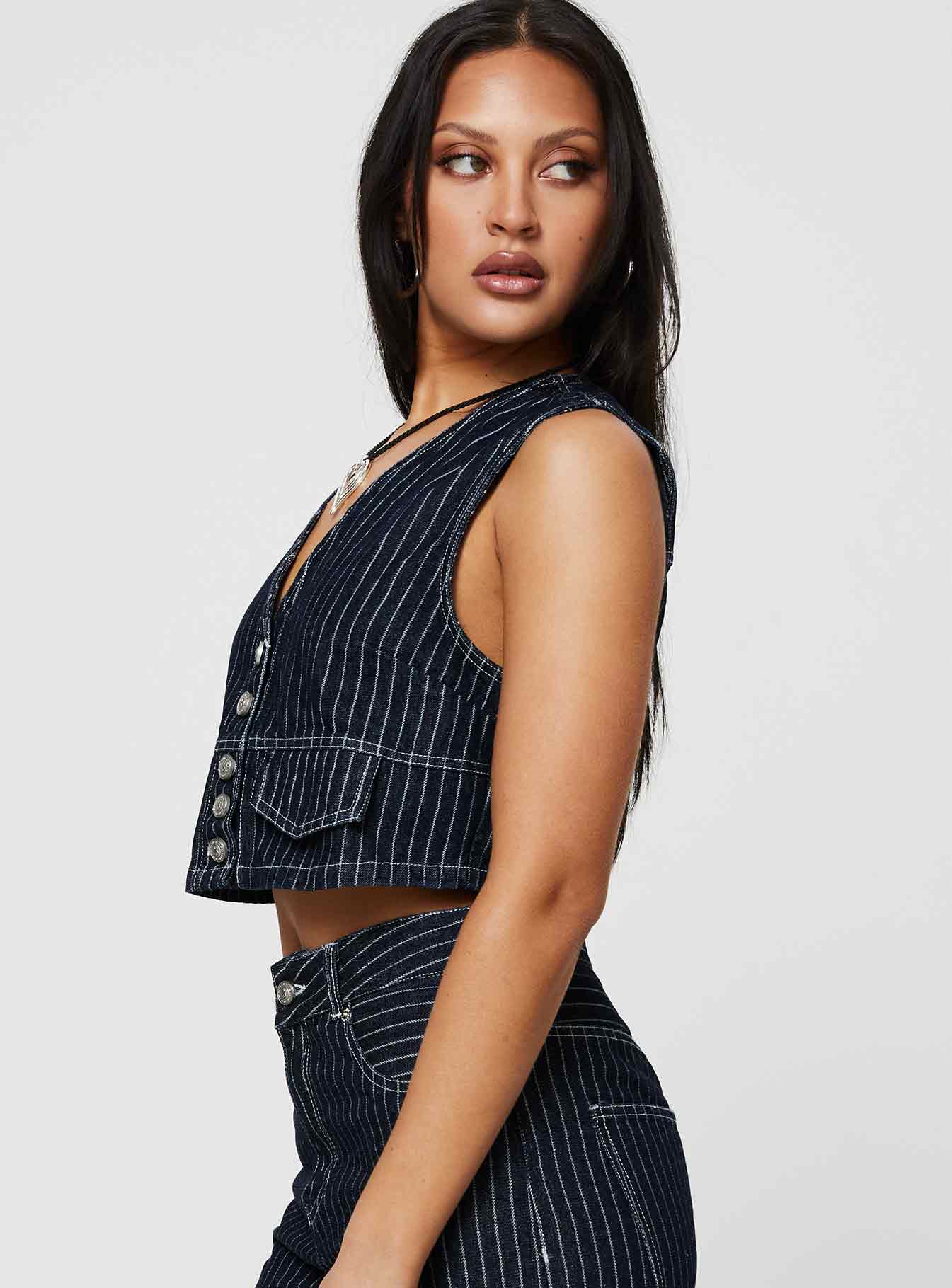 Rathlyn Pinstripe Vest Dark Denim - Image 5