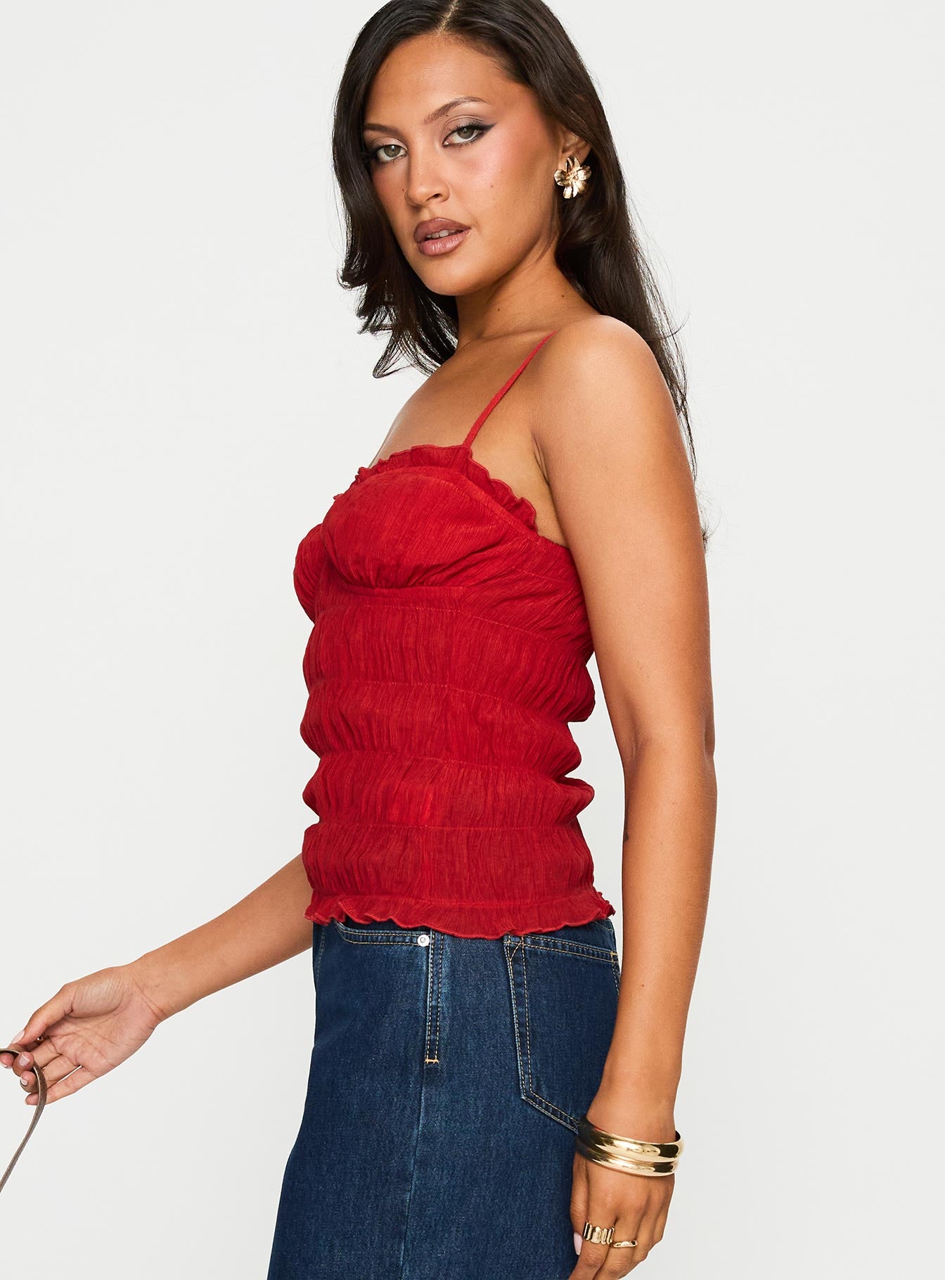 Money Maker Ruched Cami Top Red - Image 4