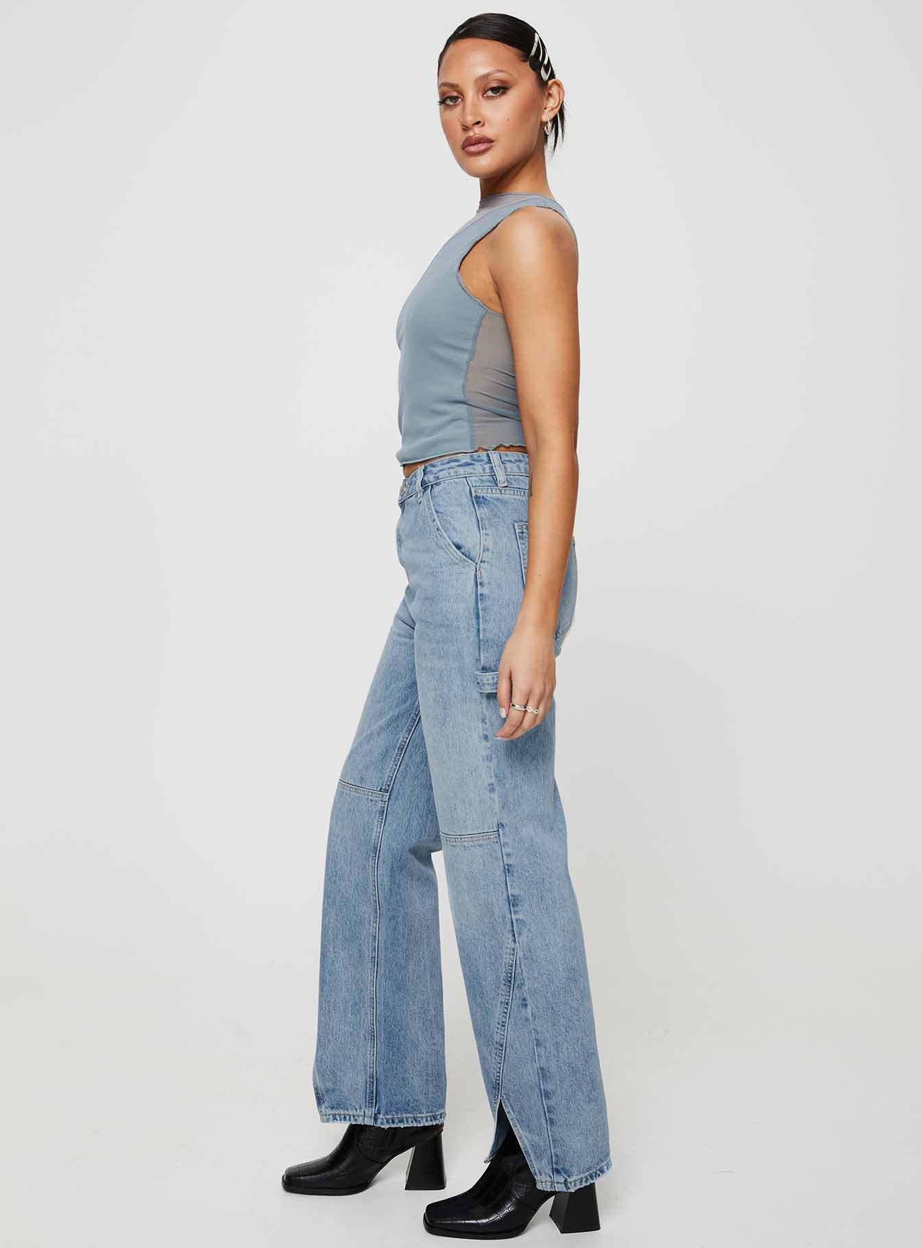 Rihanna Split Hem Jeans Mid Blue - Image 4