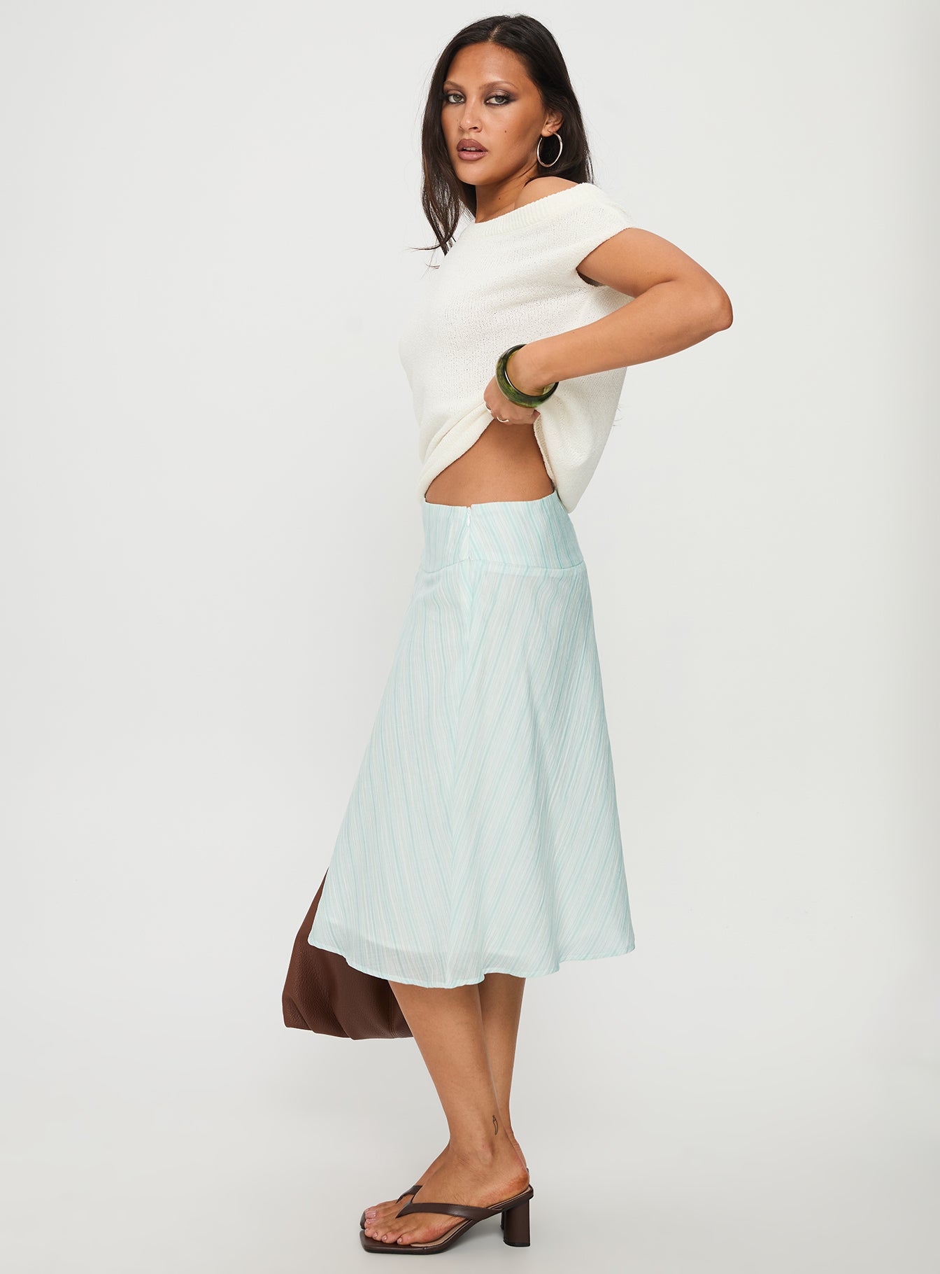 Alunara Midi Skirt Aqua Stripe - Image 4