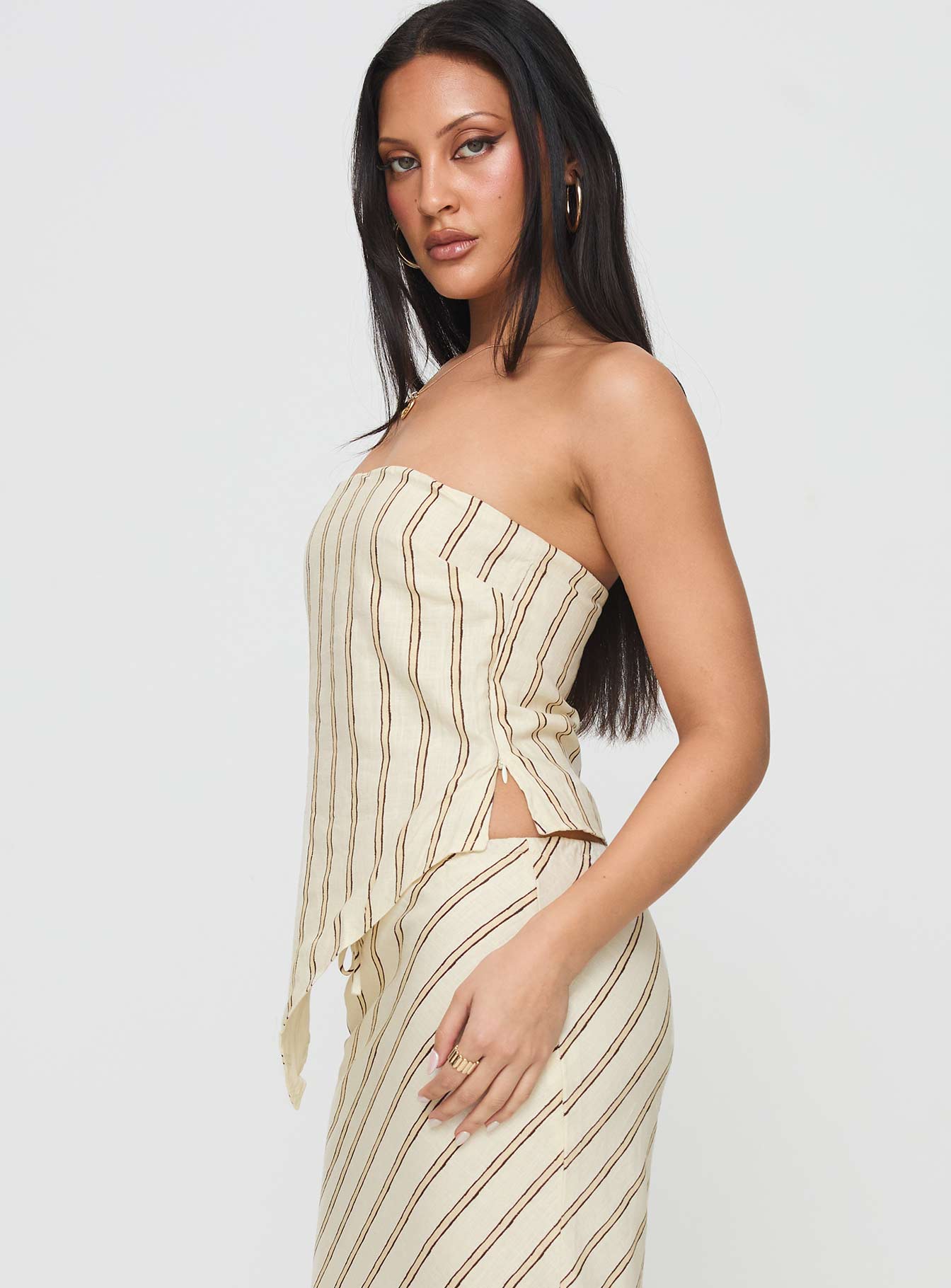 Birdie Asymmetric Linen Blend Top Cream - Image 4