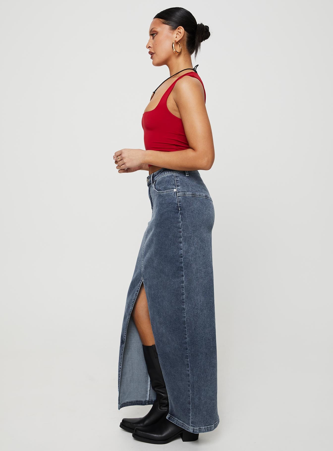 Batkins Maxi Skirt Dark Wash Denim - Image 5