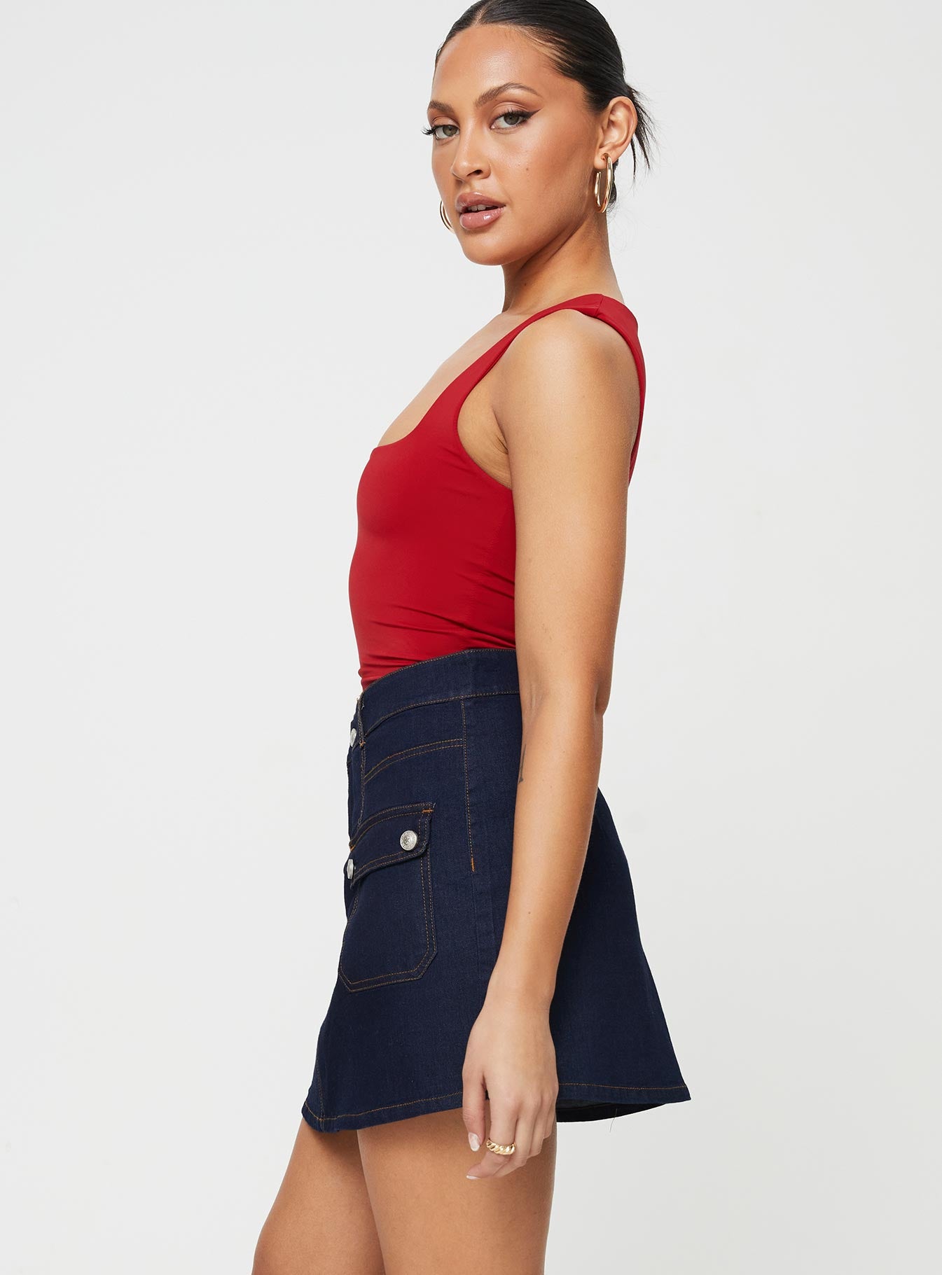Mirrow Denim Mini Skirt Dark Wash - Image 3