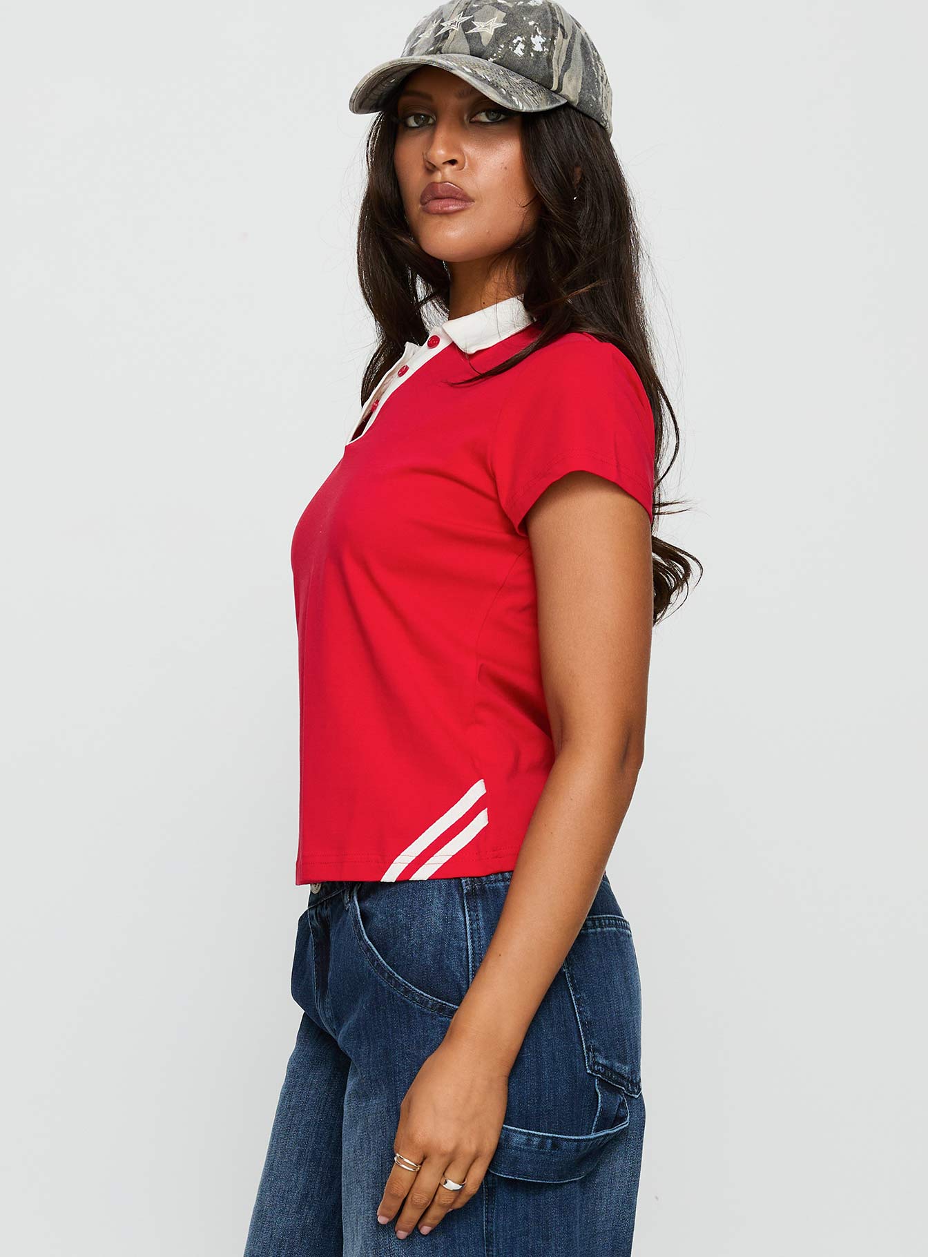Learn Your Lesson Contrast Collared Top Red / White - Image 4