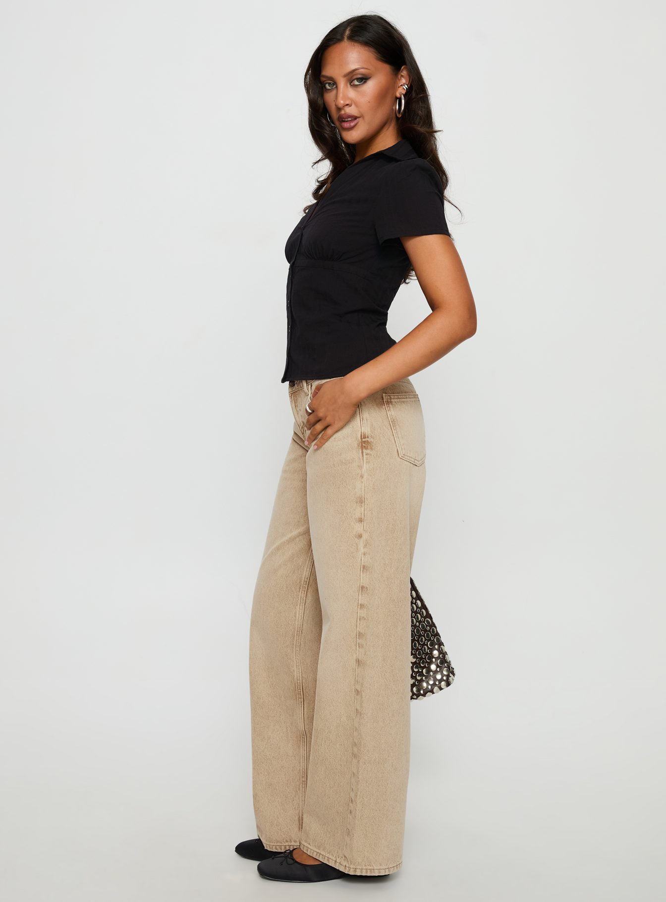 Ellanor Low Rise Straight Leg Jeans Tan - Image 4