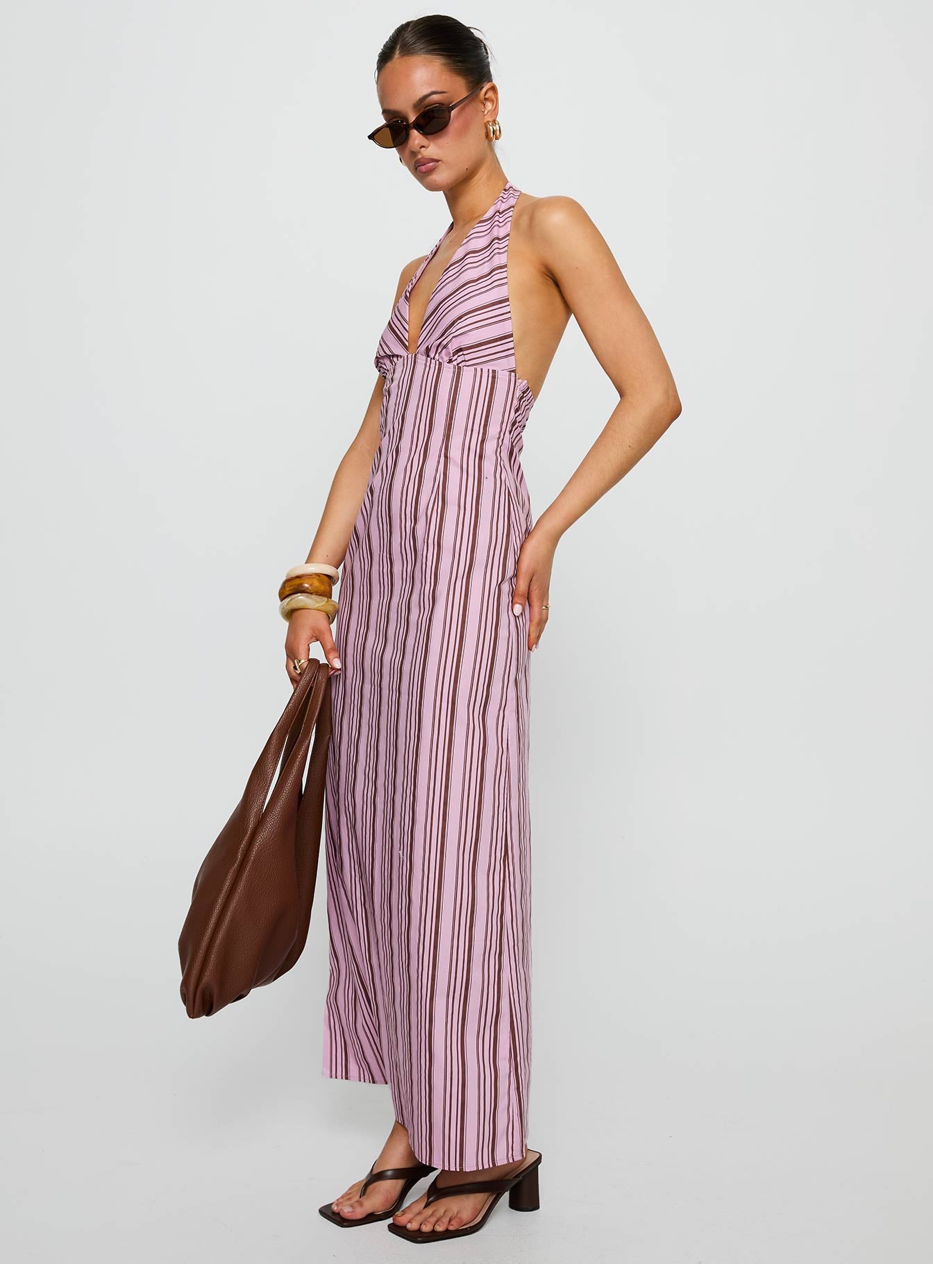 Avrie Halter Maxi Dress Pink / Brown Stripe - Image 4