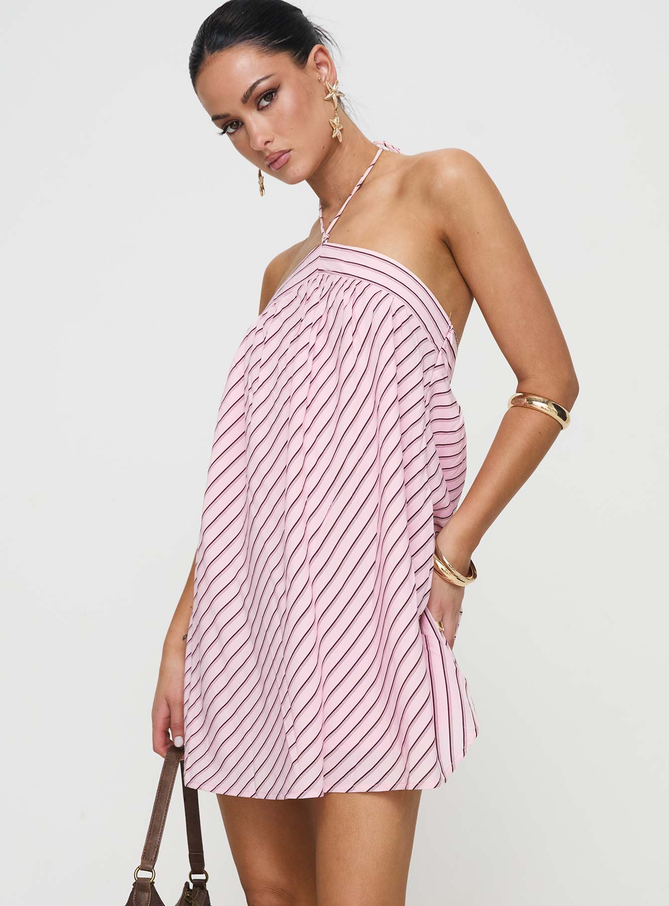 Moonlit Mini Dress Pink Stripe Petite - Image 4