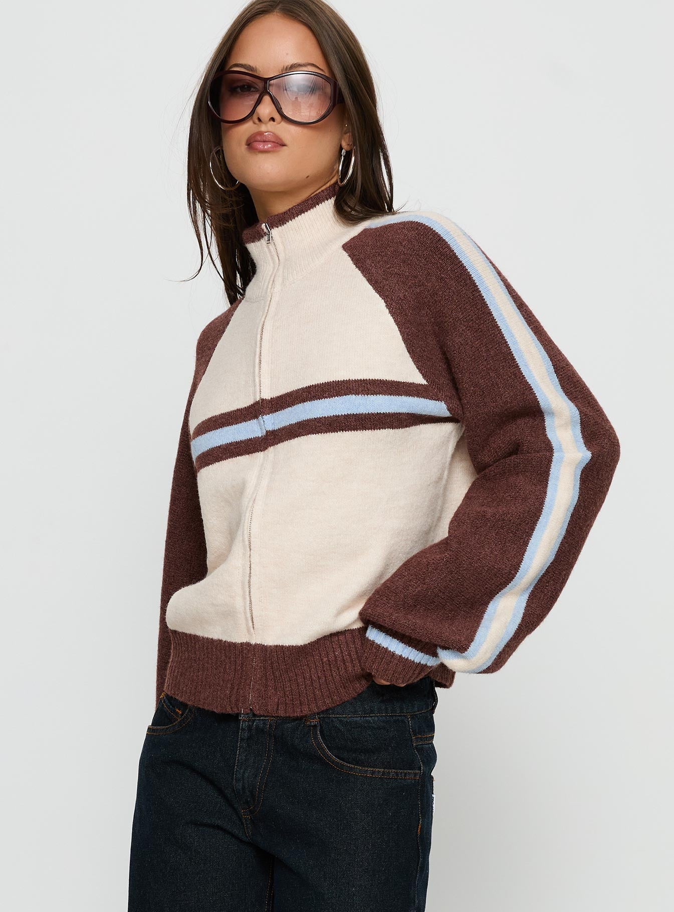 Lexanne Zip Through Knit Jumper Cream Multi - Image 4