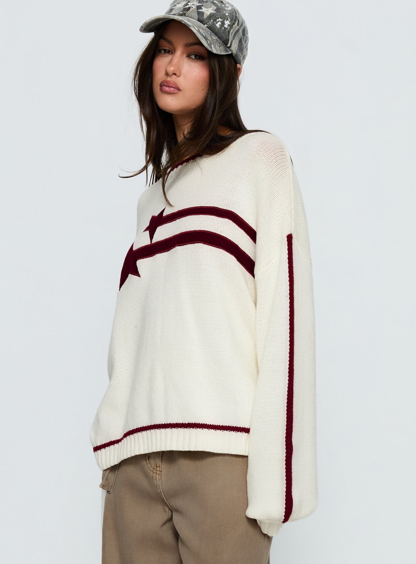 Star Track Graphic Jumper Cream / Red - Image 4