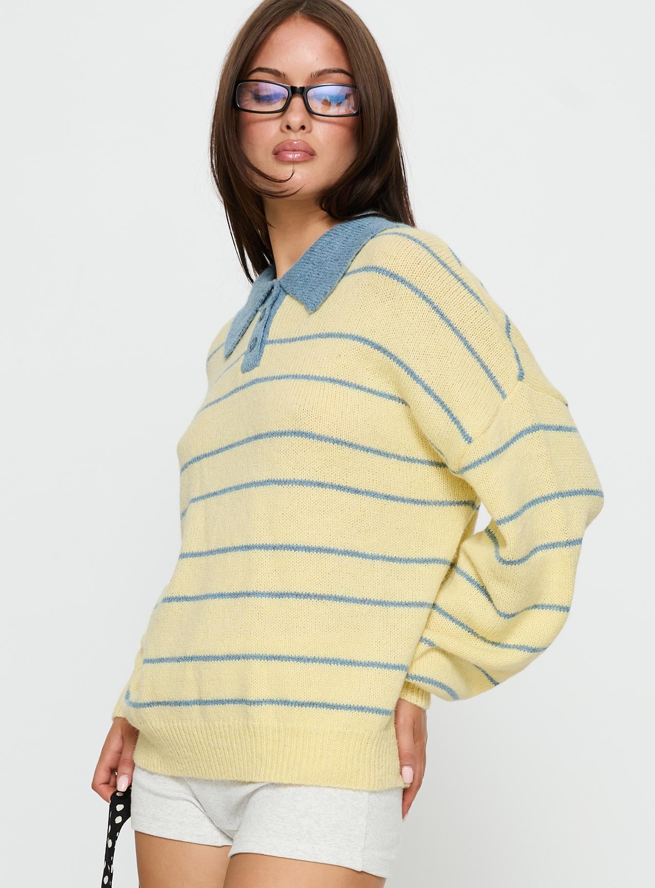 Minda Collared Knit Sweater Yellow Stripe - Image 4