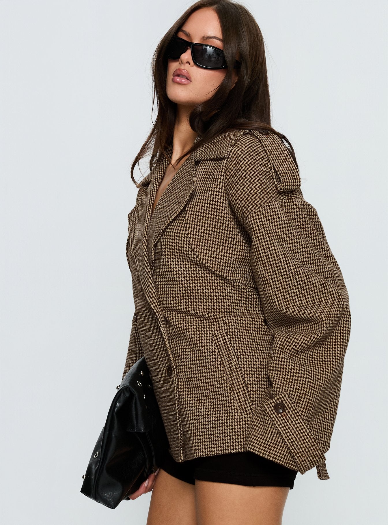 Brieanna Cropped Trench Coat Brown Check - Image 3