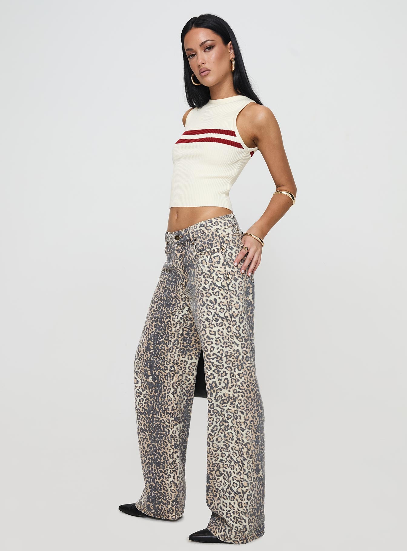 Top Model Low Rise Straight Leg Jeans Leopard Fade - Image 4