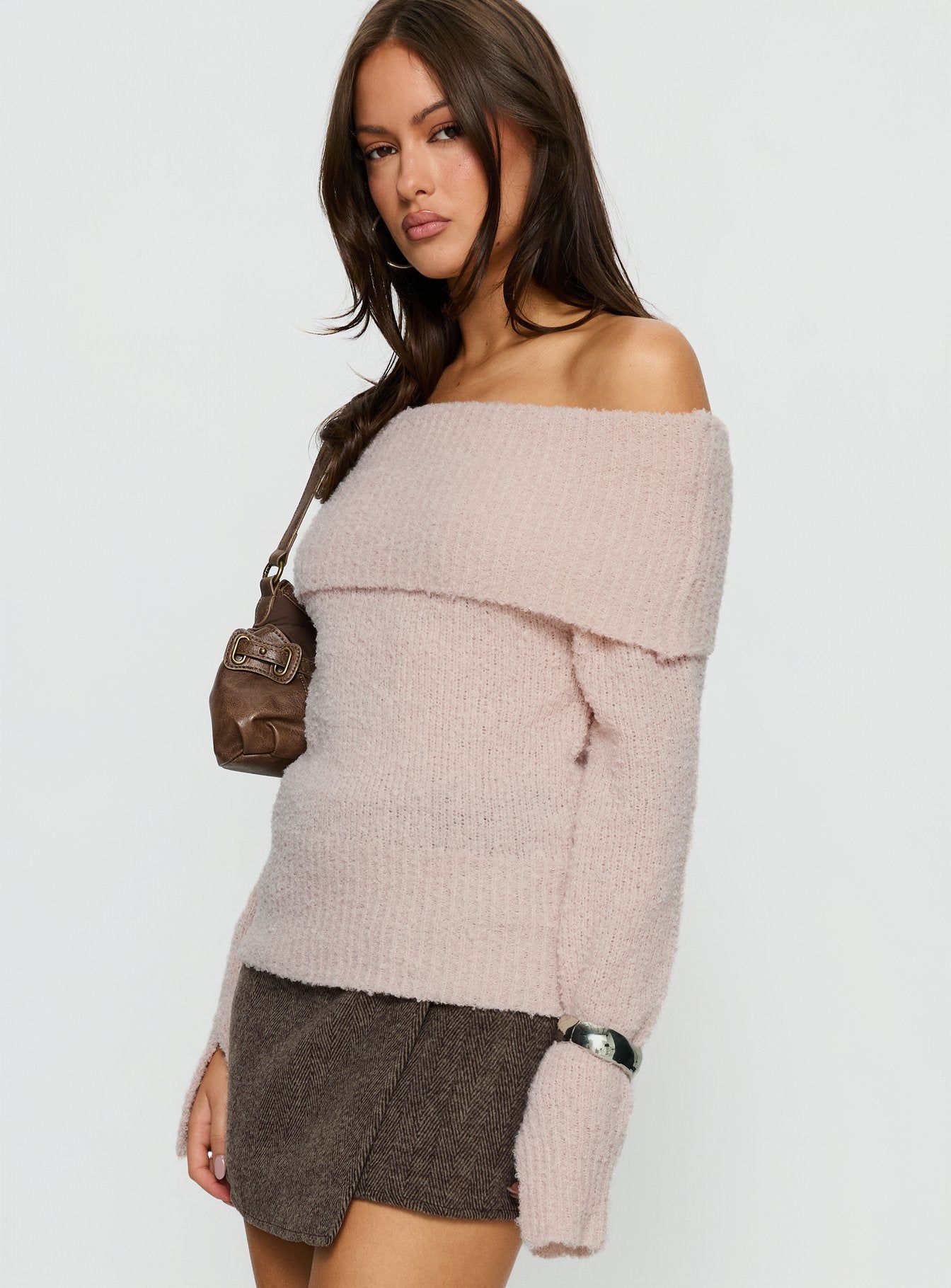 Adelyne Tweed Mini Skirt Brown - Image 3