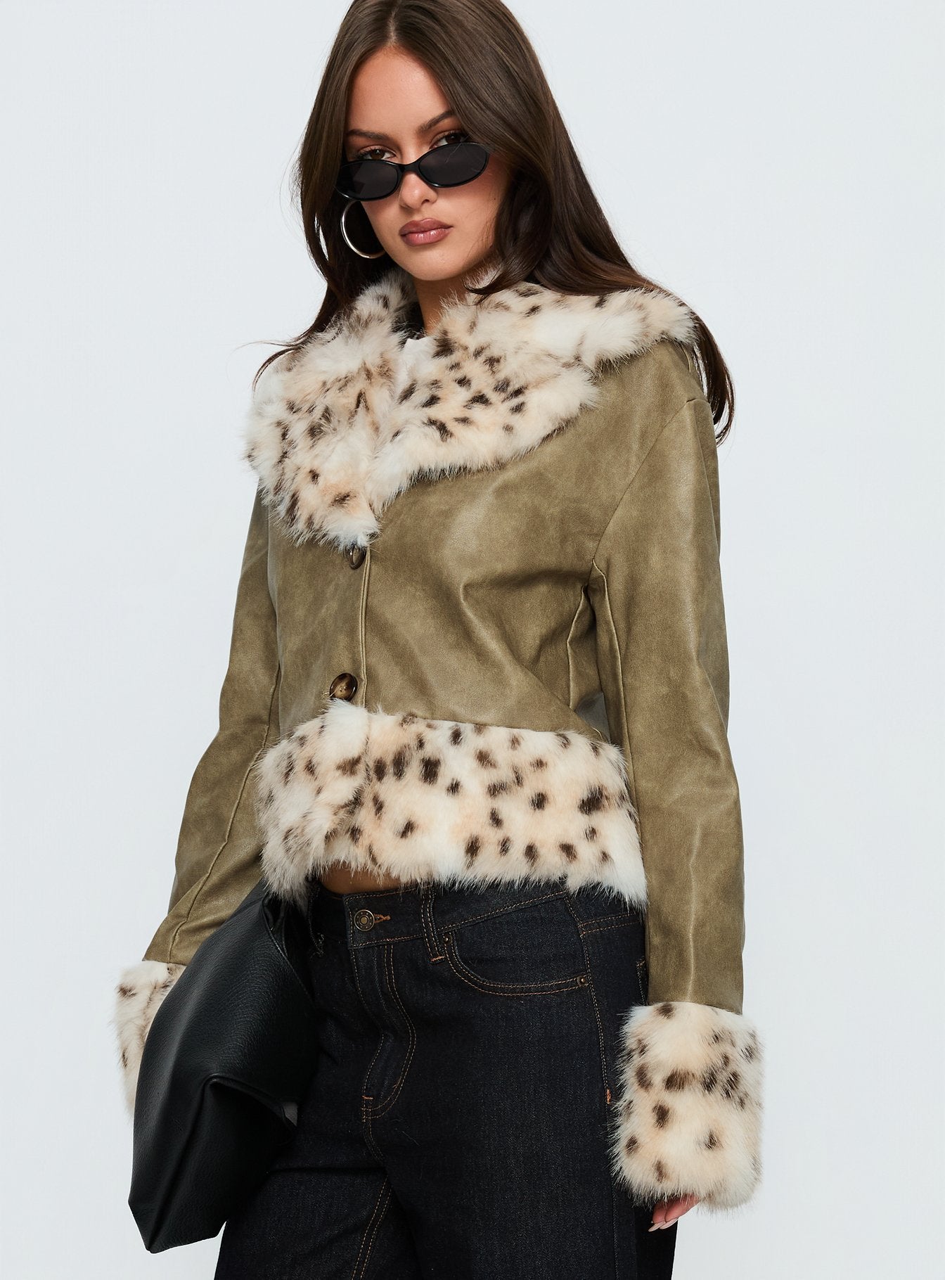 Hiraya Faux Fur Trim Jacket Vintage Green - Image 4