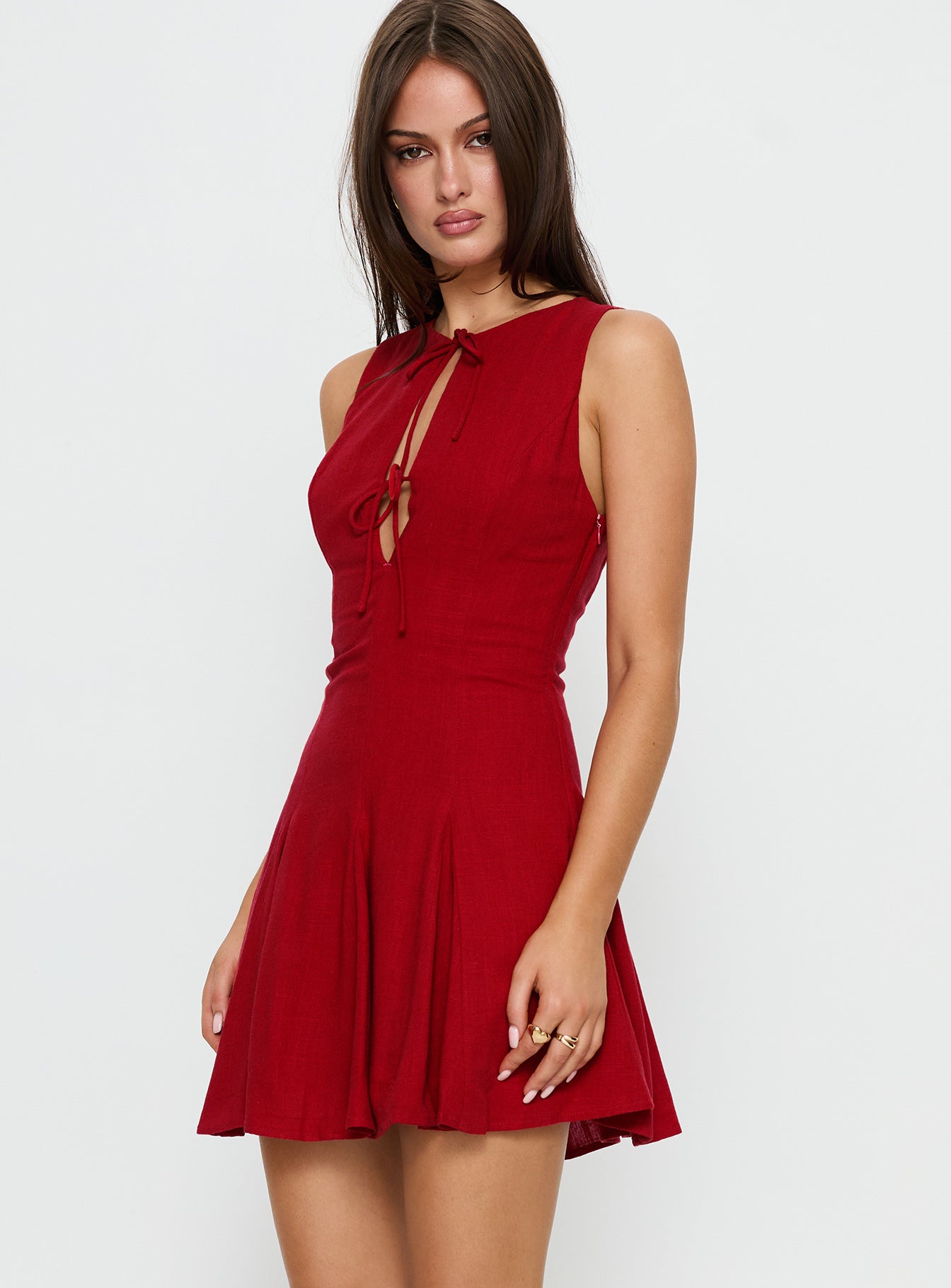 Aeryn Tie Front Mini Dress Red - Image 3