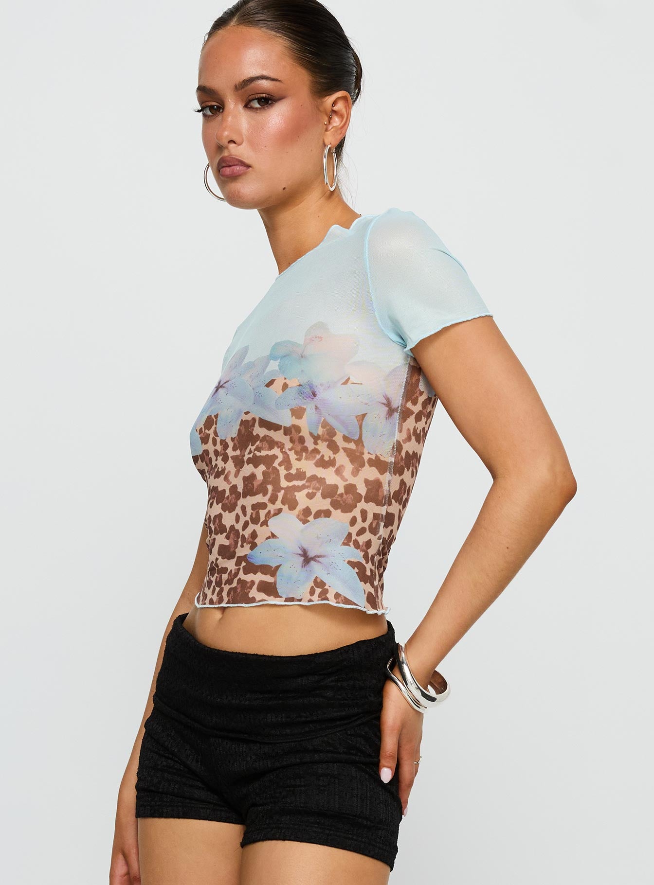 Pop Quiz Mesh Top Blue / Leopard - Image 4