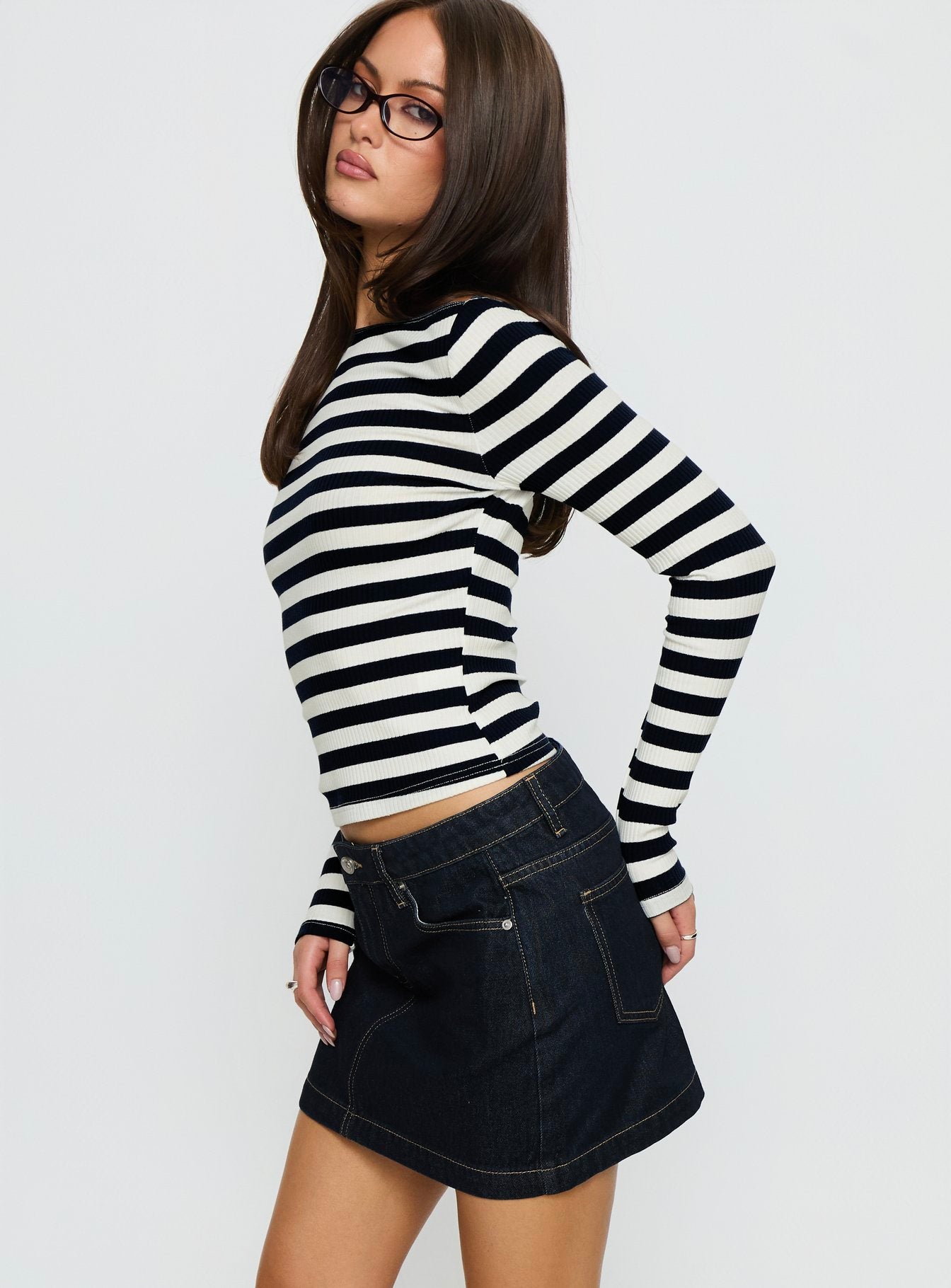 Nickei Denim Mini Skirt Raw Dark Wash - Image 4