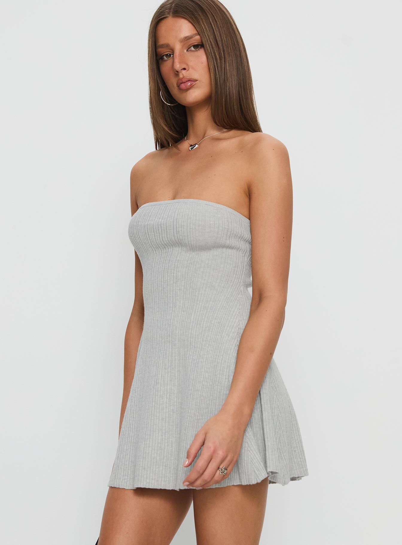 Dalilah Strapless Rib Knit Mini Dress Grey - Image 3