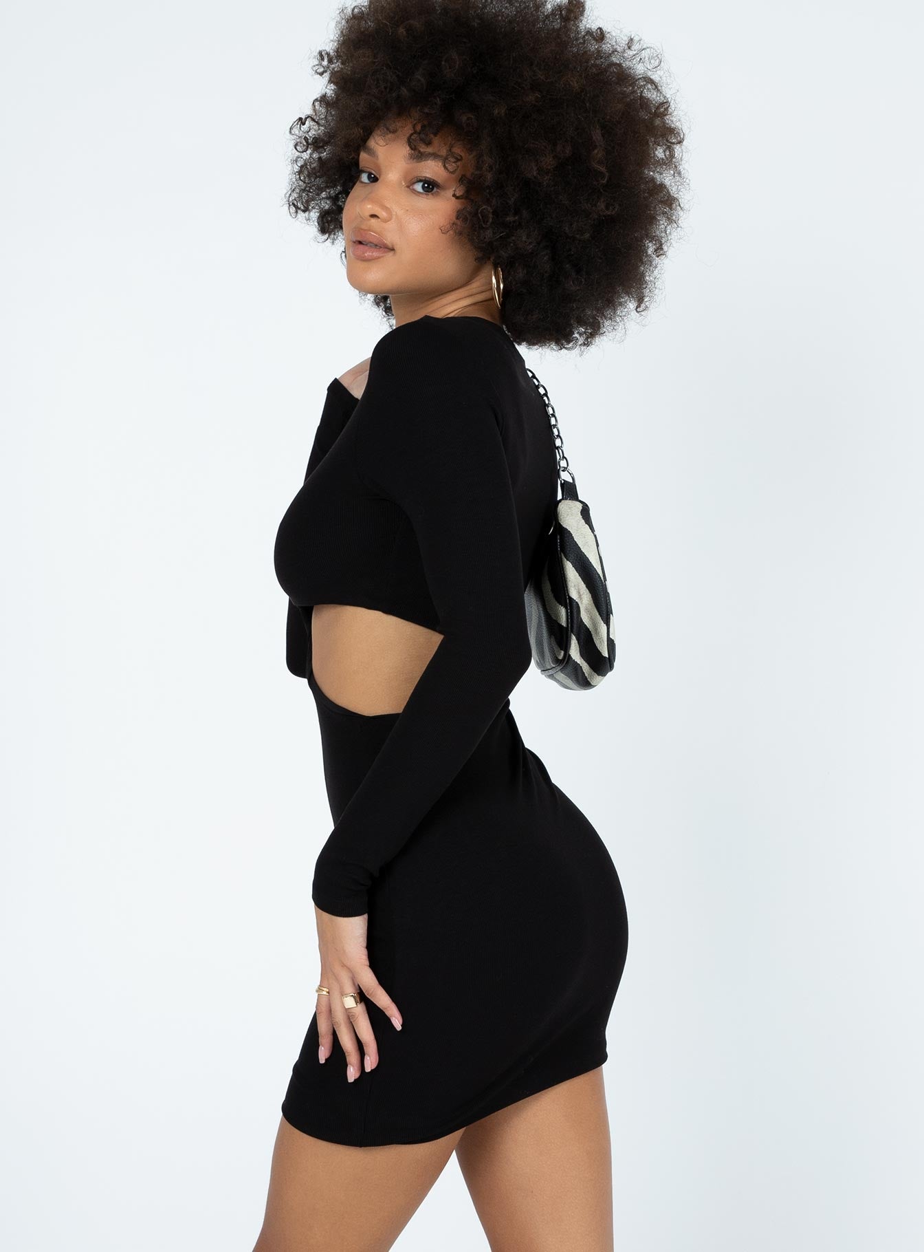 Theodore Long Sleeve Mini Dress Black - Image 3
