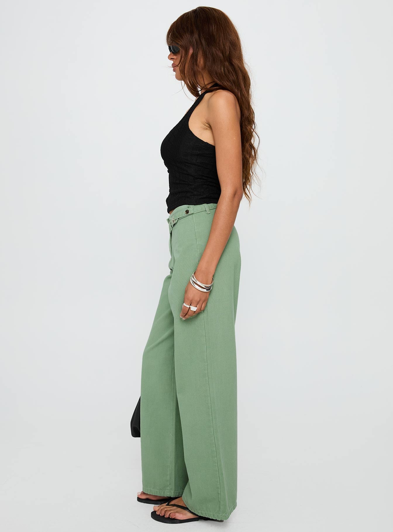 Mercadi Mid Rise Straight Leg Cargo Jeans Green - Image 3