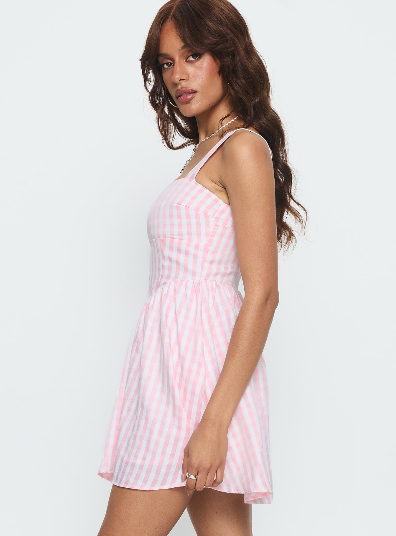 Yoselyn Pleat Mini Dress Pink Check - Image 3