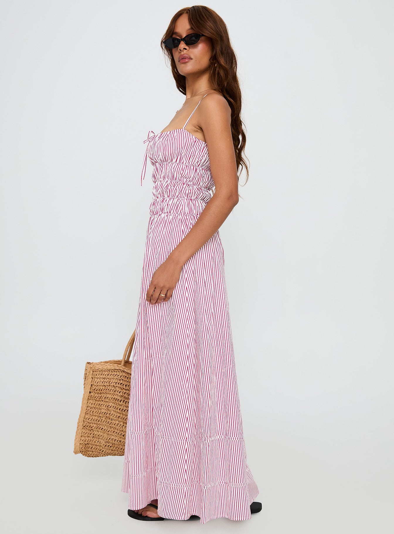 Loralei Shirred Maxi Dress Red Stripe - Image 4