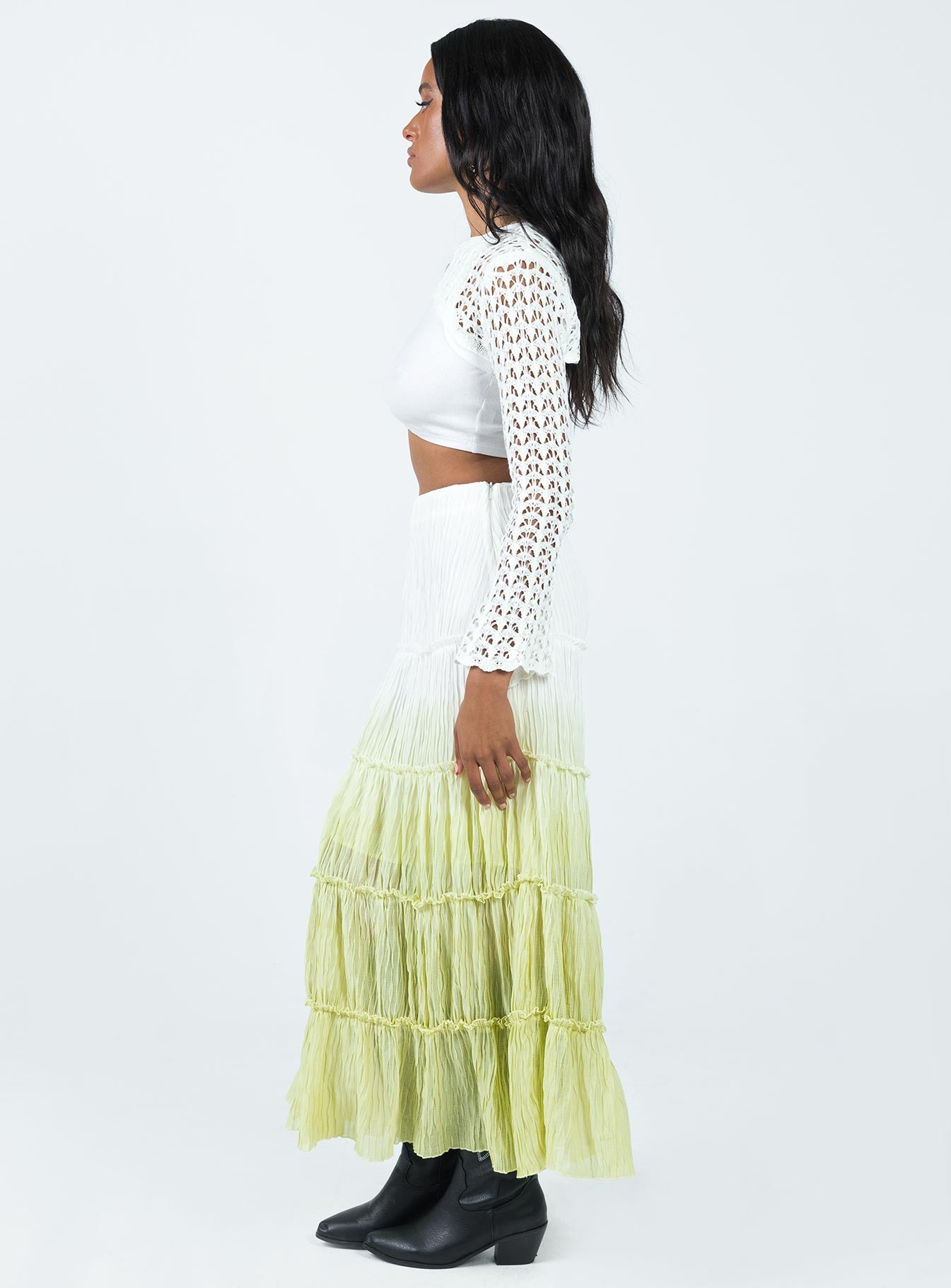 Sun Down Mid Rise Maxi Skirt Green Ombre - Image 4