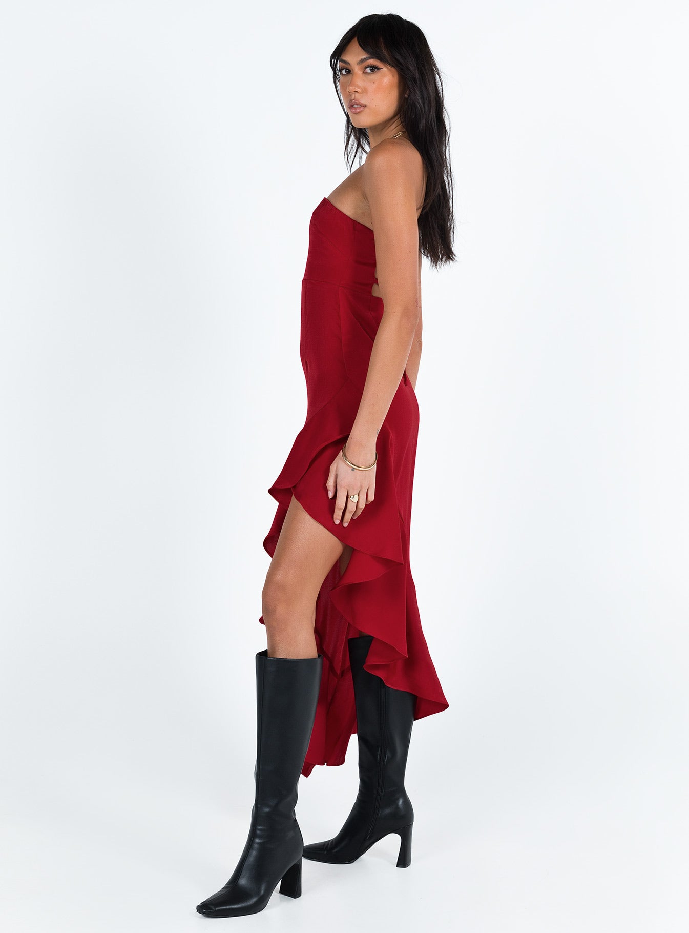 Emelina Asymmetric Midi Dress Red - Image 4