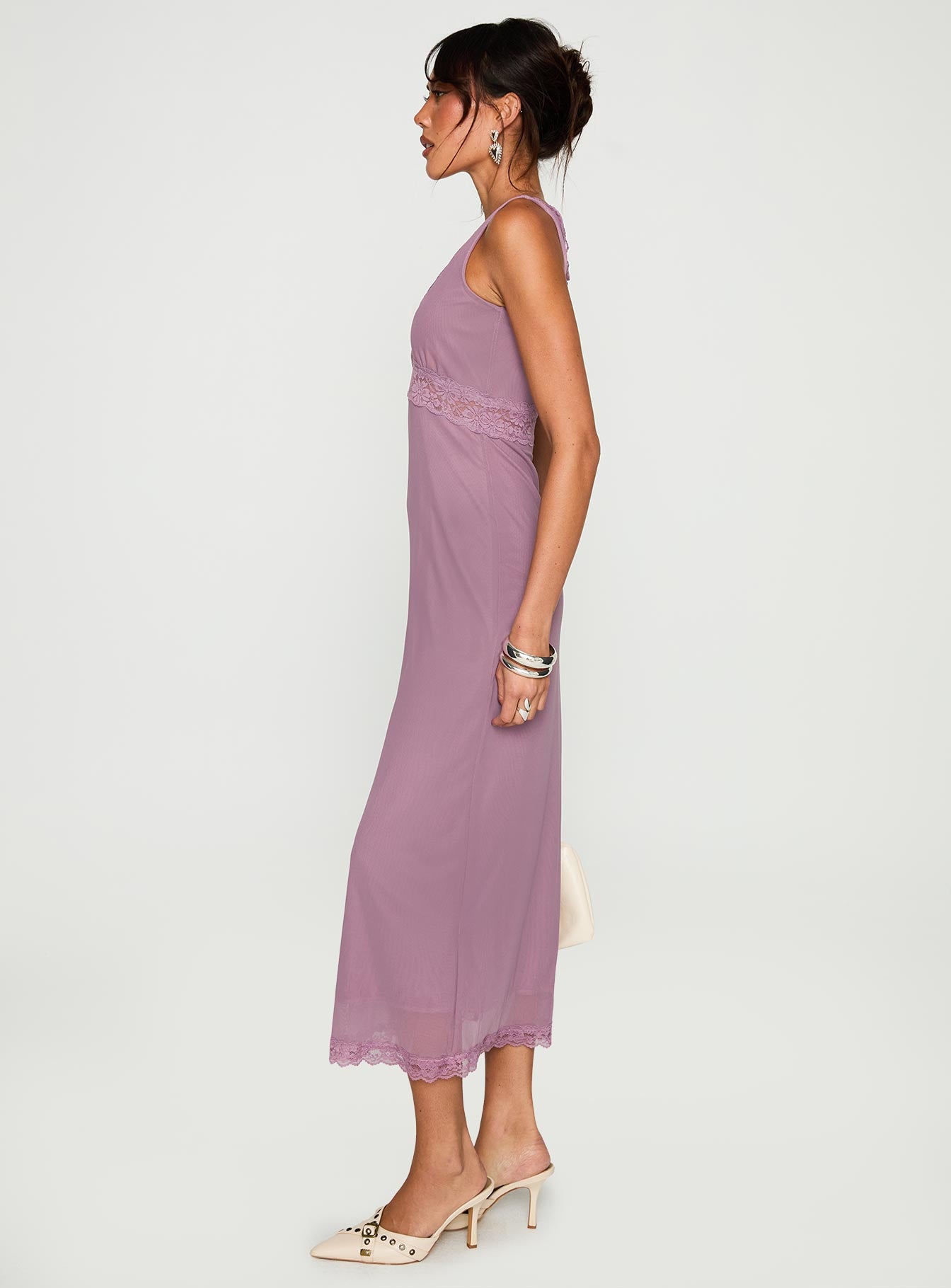 Between The Lines Lace Trim Maxi Dress Purple - Image 3