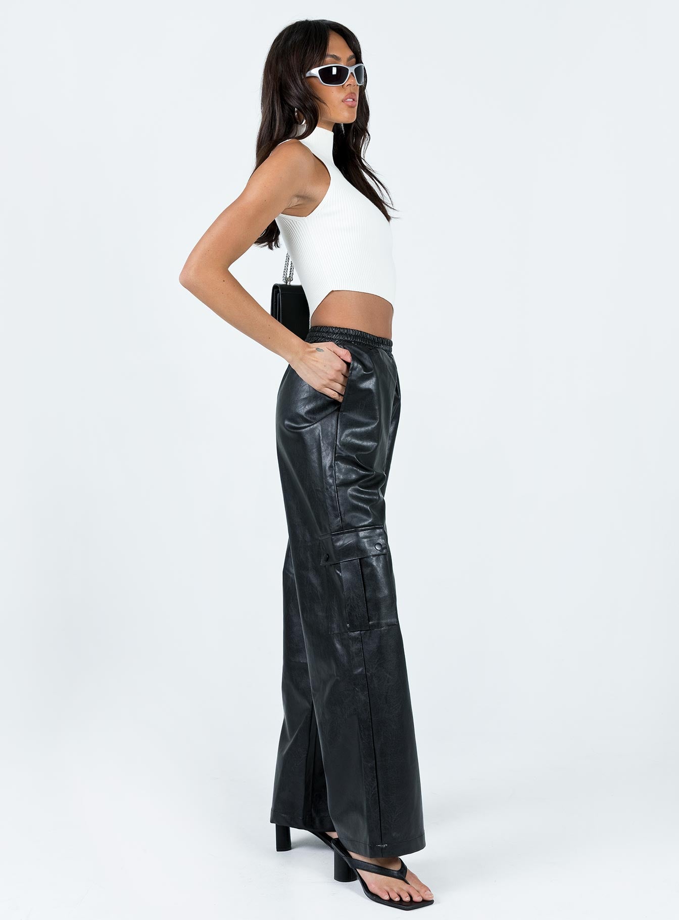 Lista Faux Leather Elastic Pocket Pants Black - Image 3