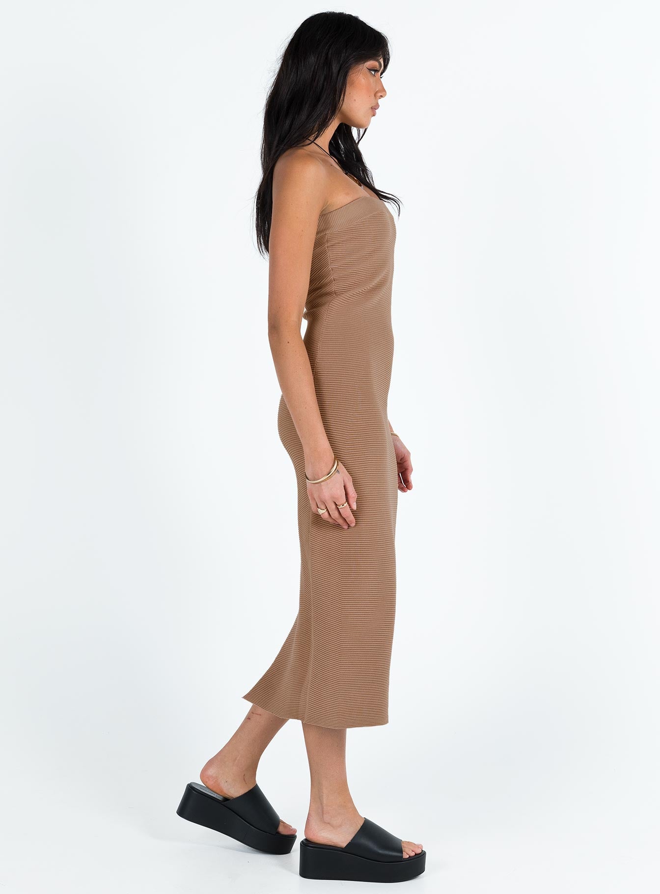 Vista Strapless Midi Dress Brown - Image 4
