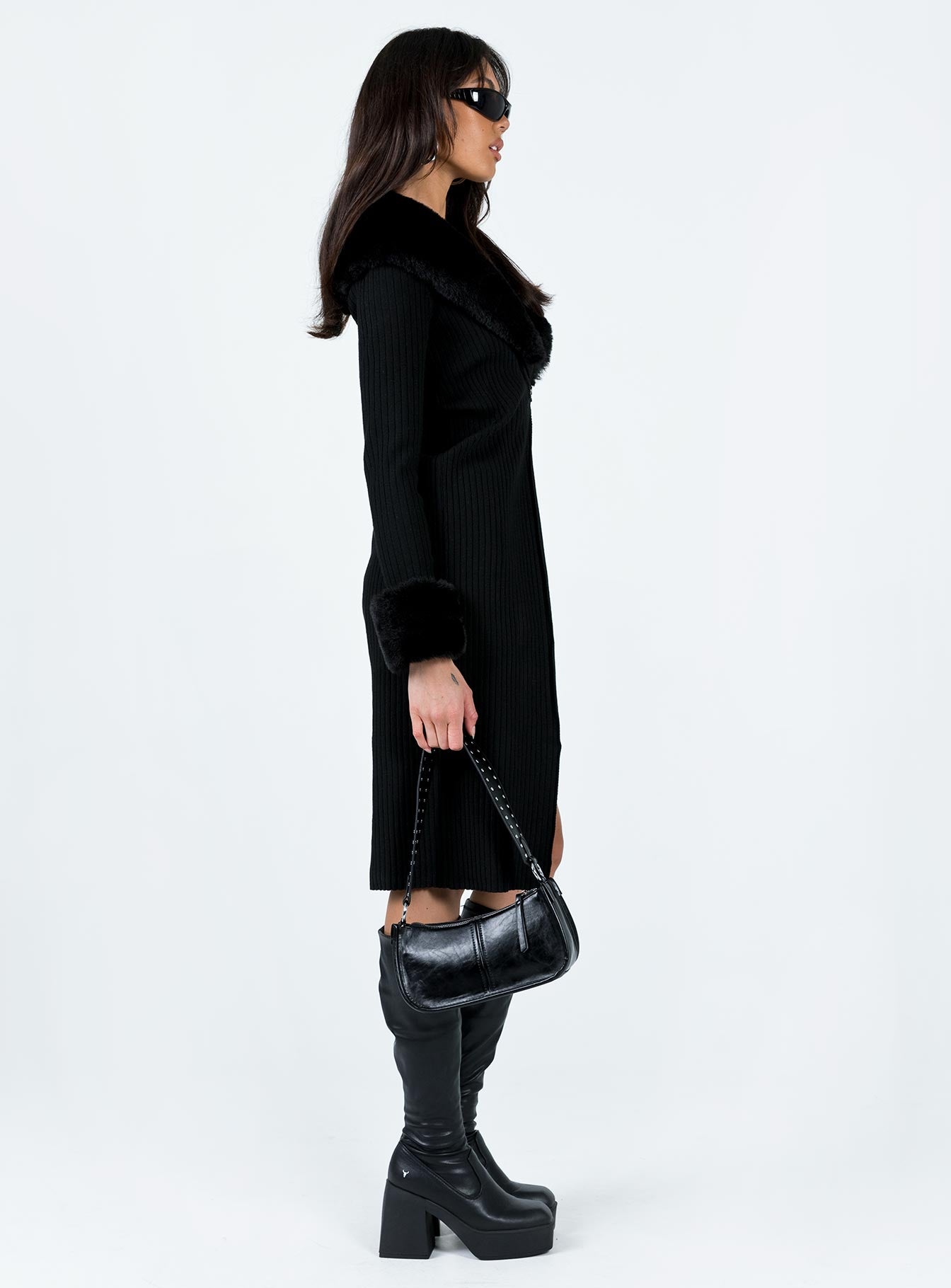 Daru Faux Fur Cardigan Black - Image 4