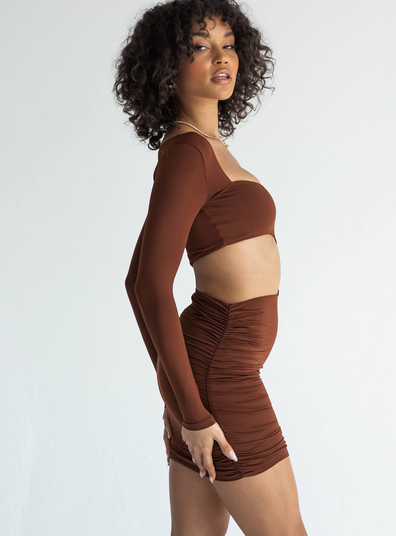 Maddox Mini Dress Brown - Image 3