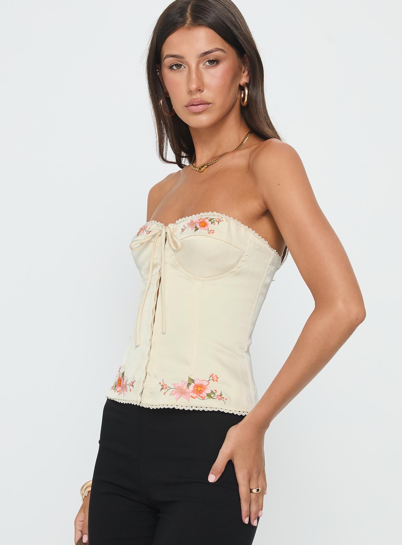 Jazzy Strapless Corset Top Cream Floral - Image 4