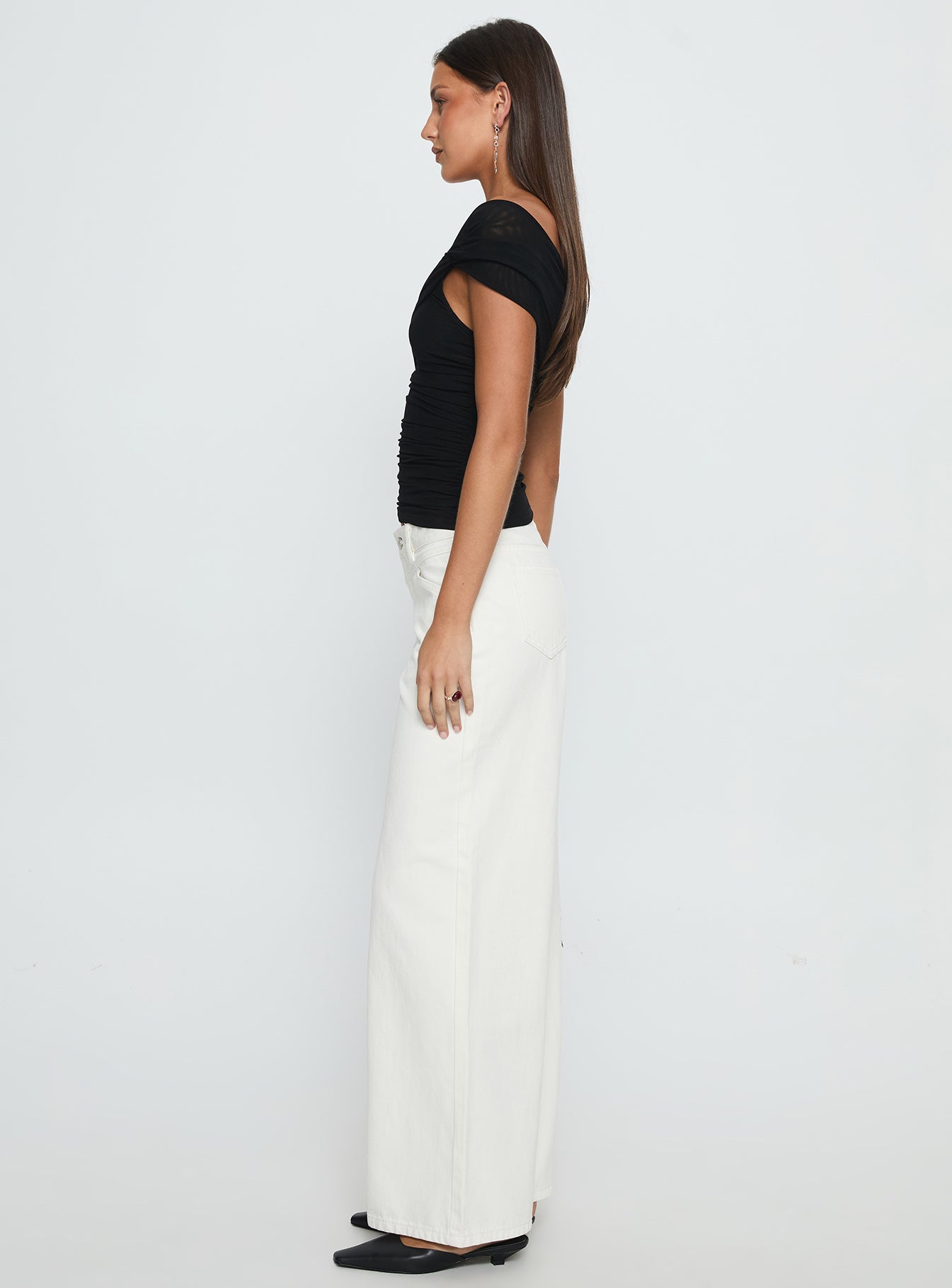 Catiana Low Rise Wide Leg Jeans White - Image 4