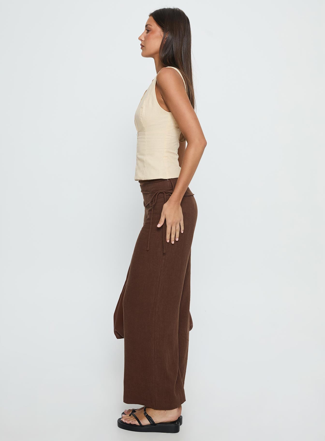 Silver Moon Linen Blend Tie Pants Brown - Image 4