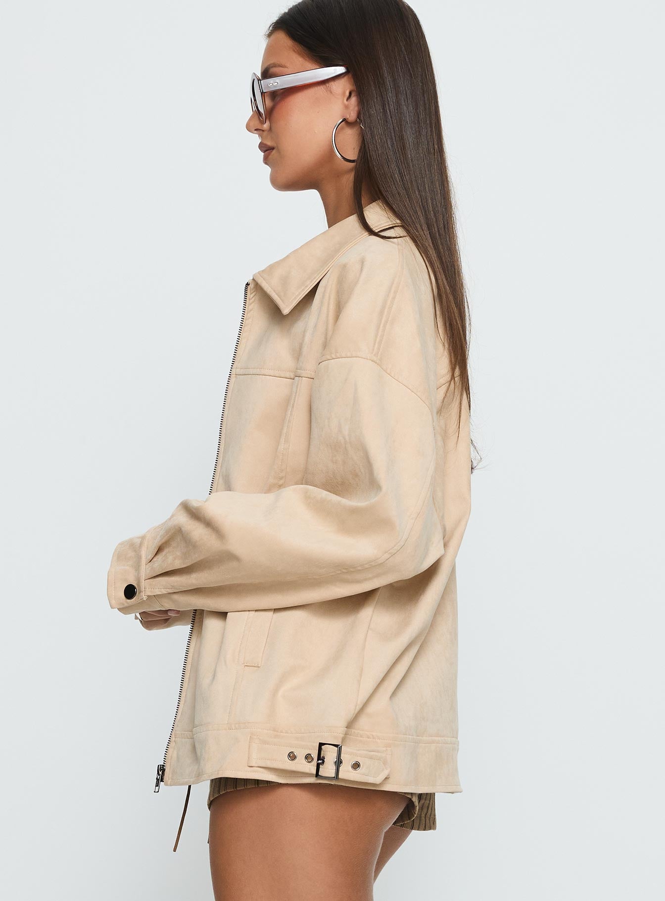 Goldsmith Faux Suede Bomber Jacket Beige - Image 4