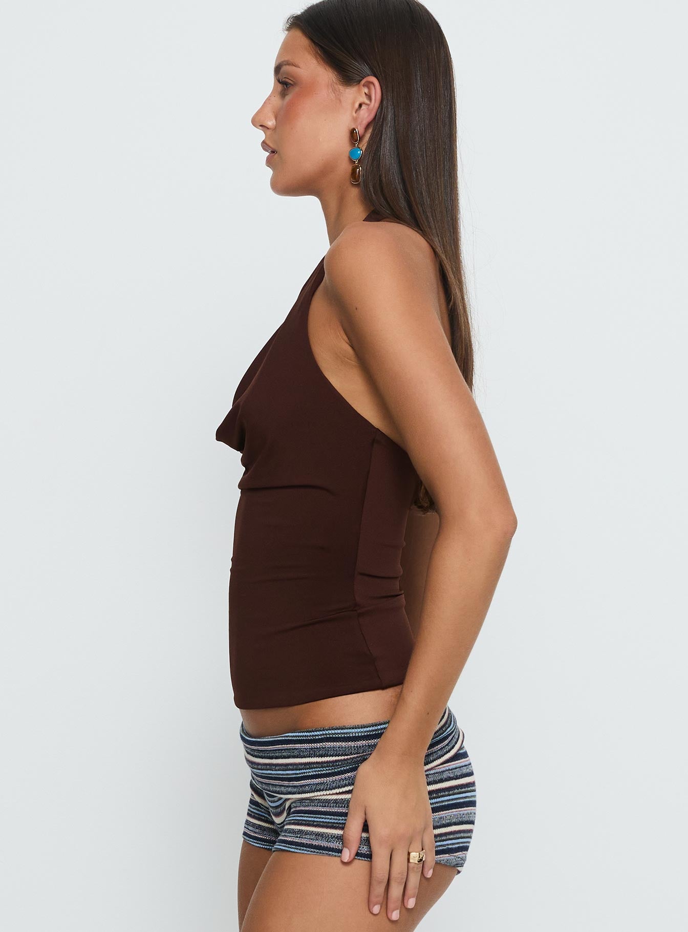 Yazmeen Cowl Neck Hardware Detail Top Chocolate - Image 4