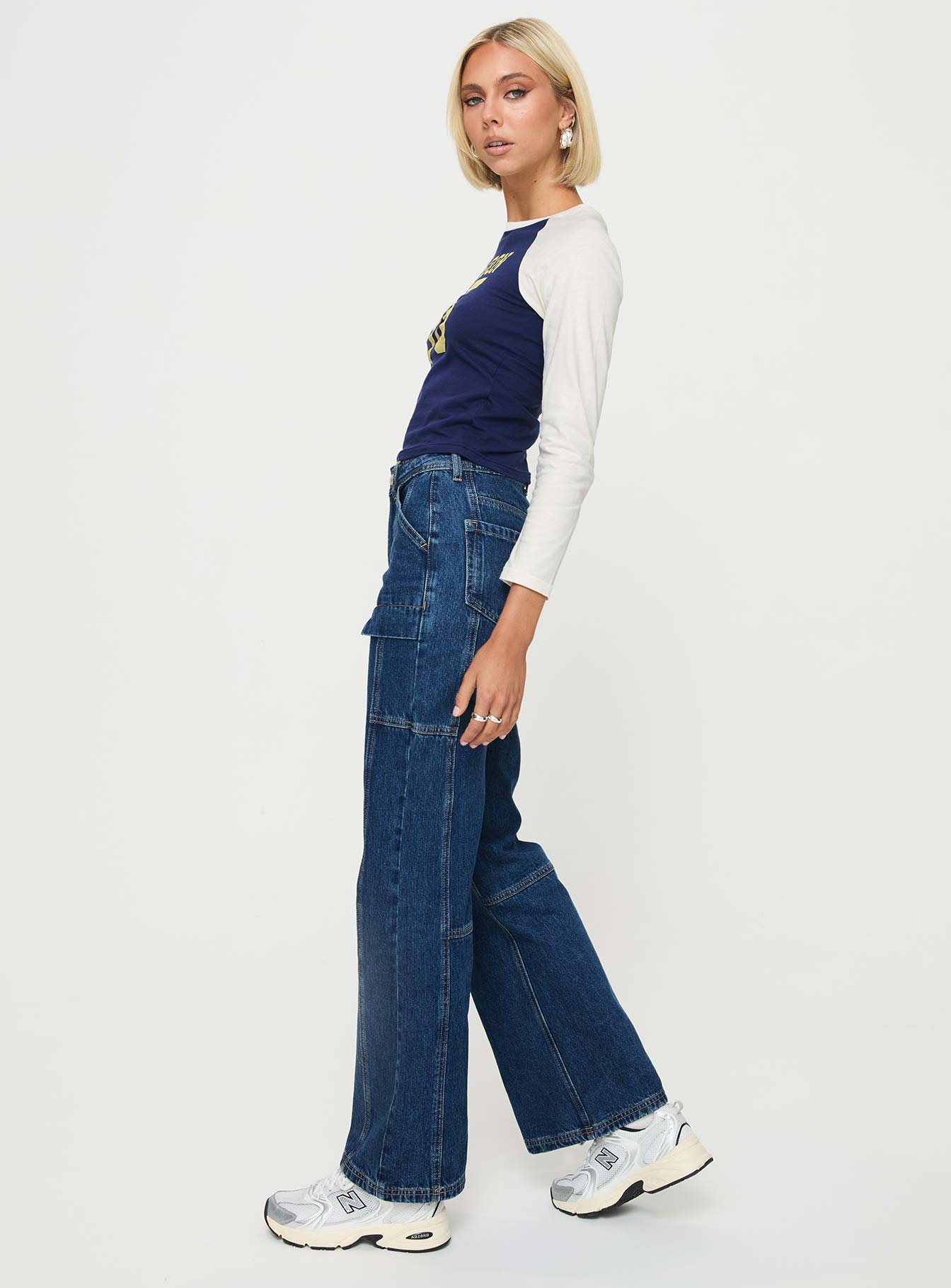 Chad High Rise Wide Leg Cargo Jeans Dark Wash Denim - Image 4