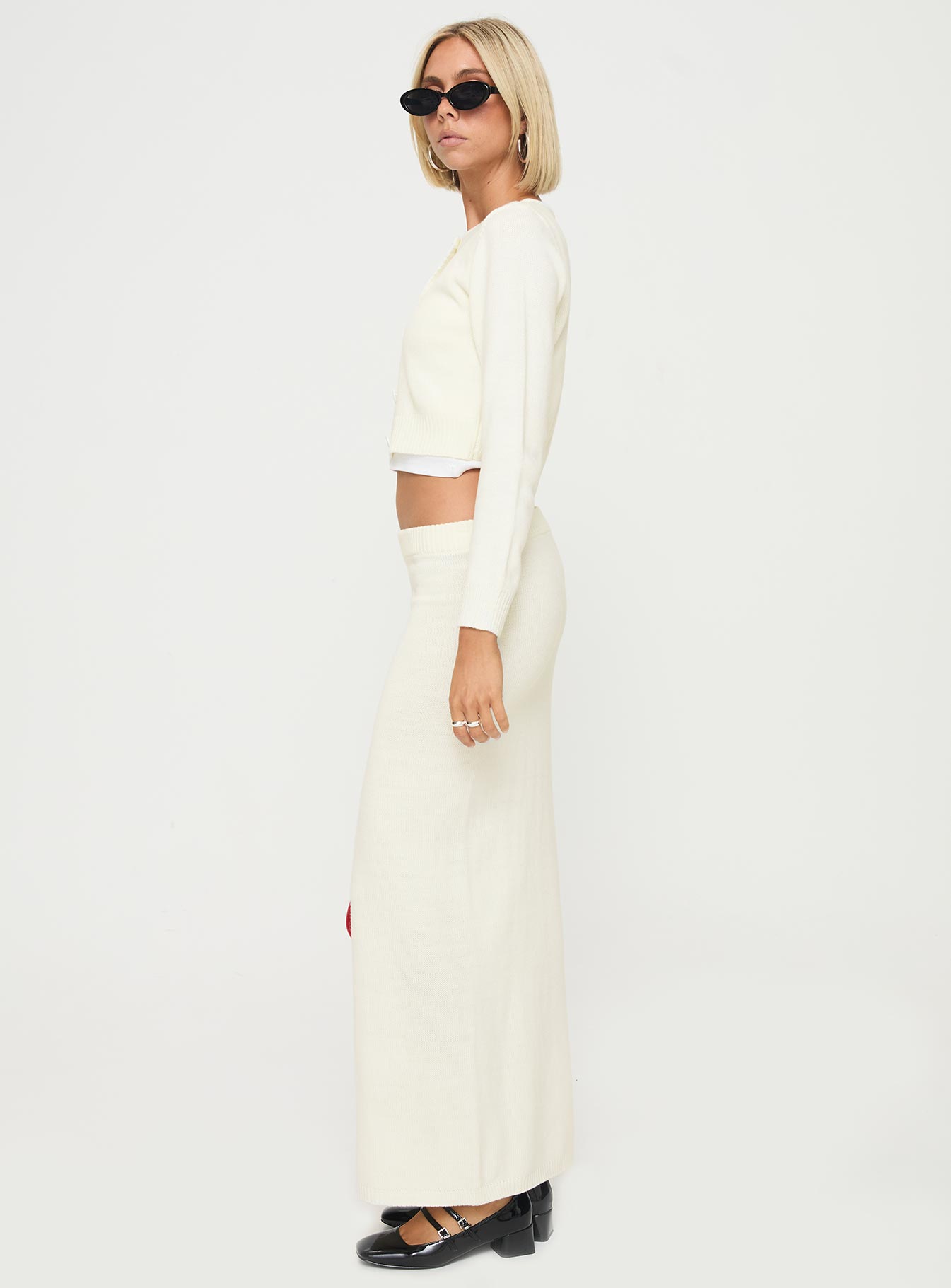 Collase Knit Maxi Skirt Cream - Image 4