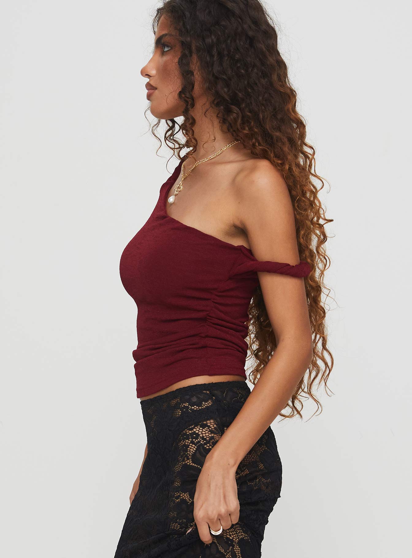 Messenger One Shoulder Top Burgundy - Image 4