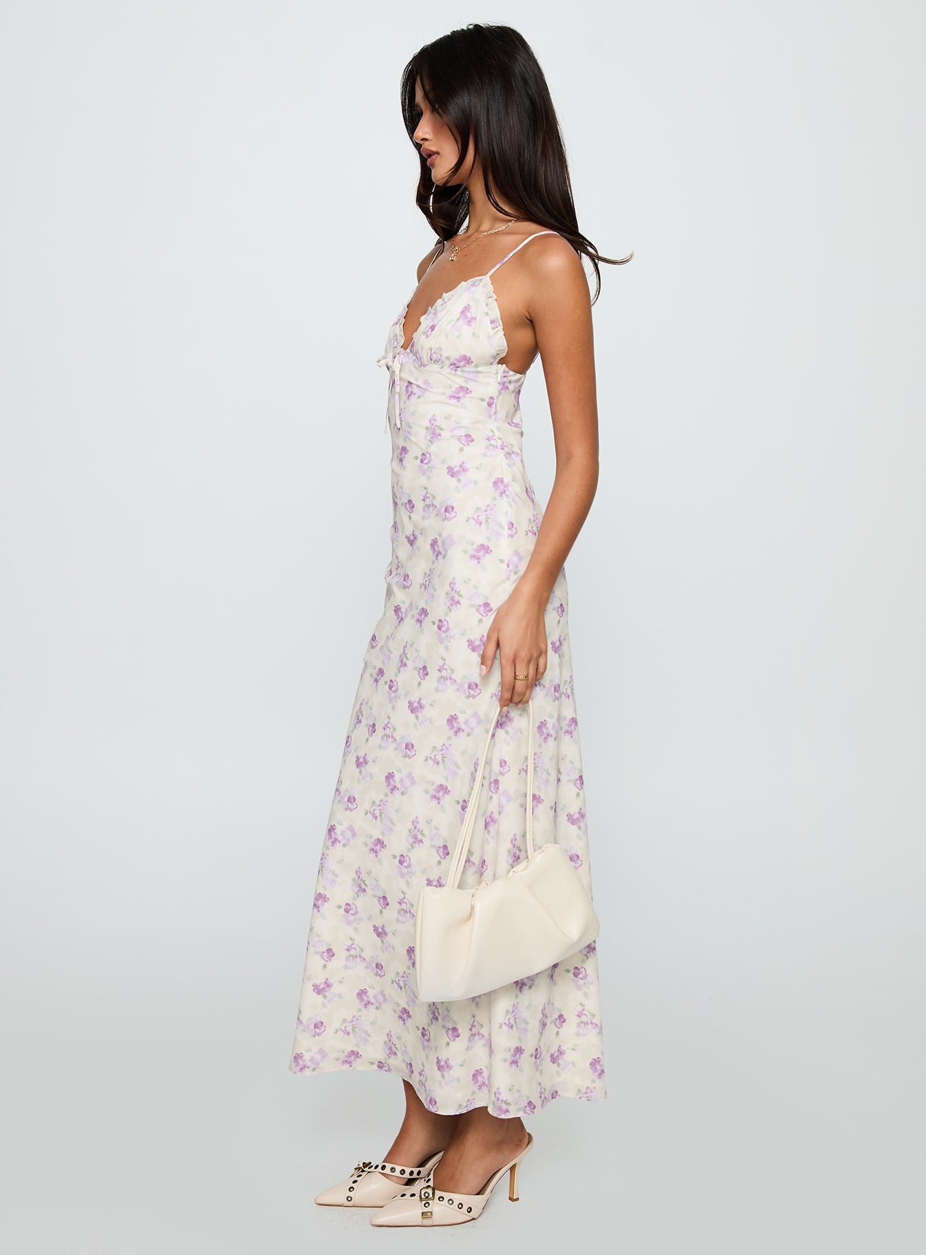 Jessamine Frill Maxi Dress White / Lilac - Image 4