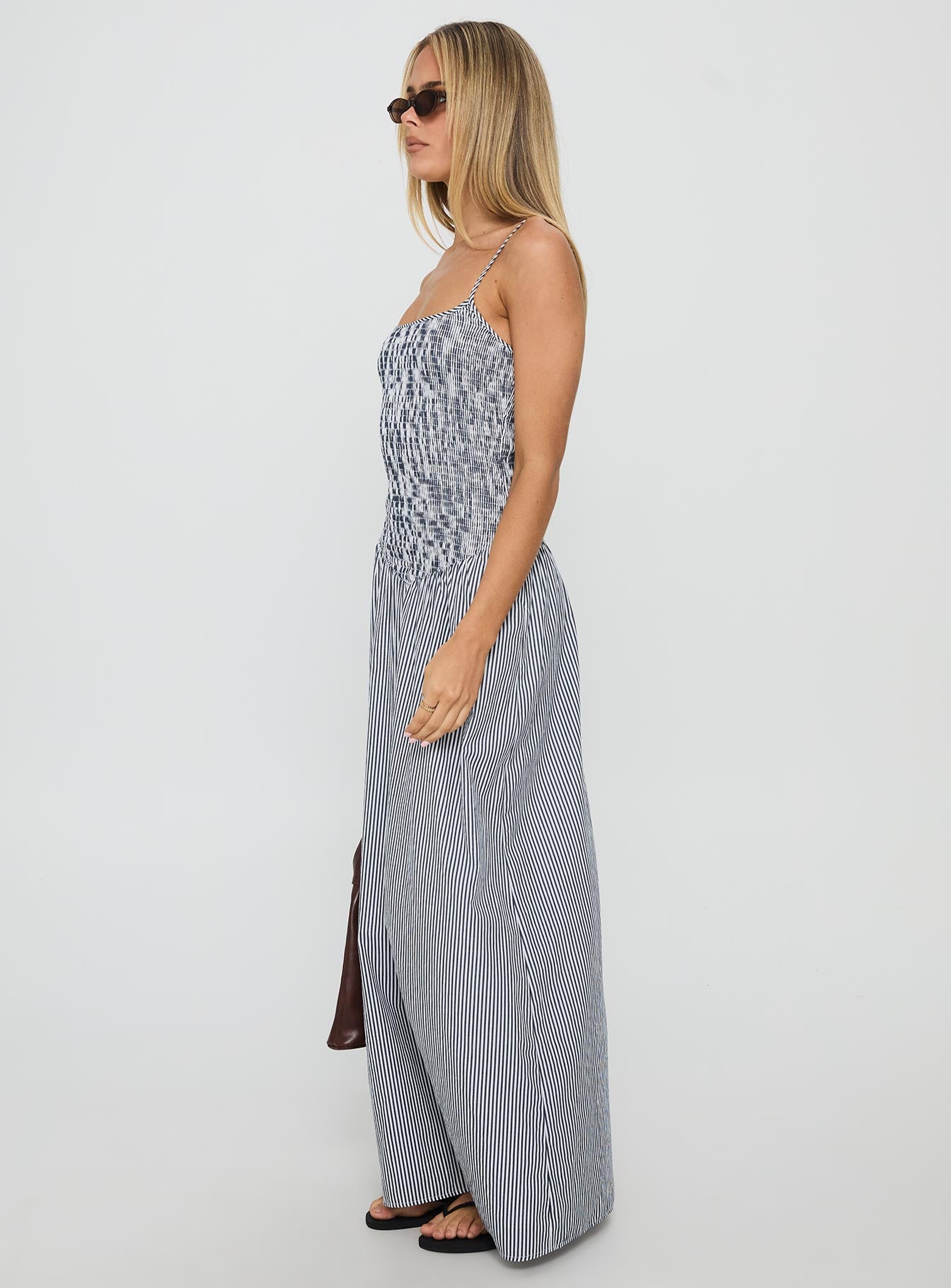 Kosie Shirred Maxi Dress Blue Stripe - Image 3