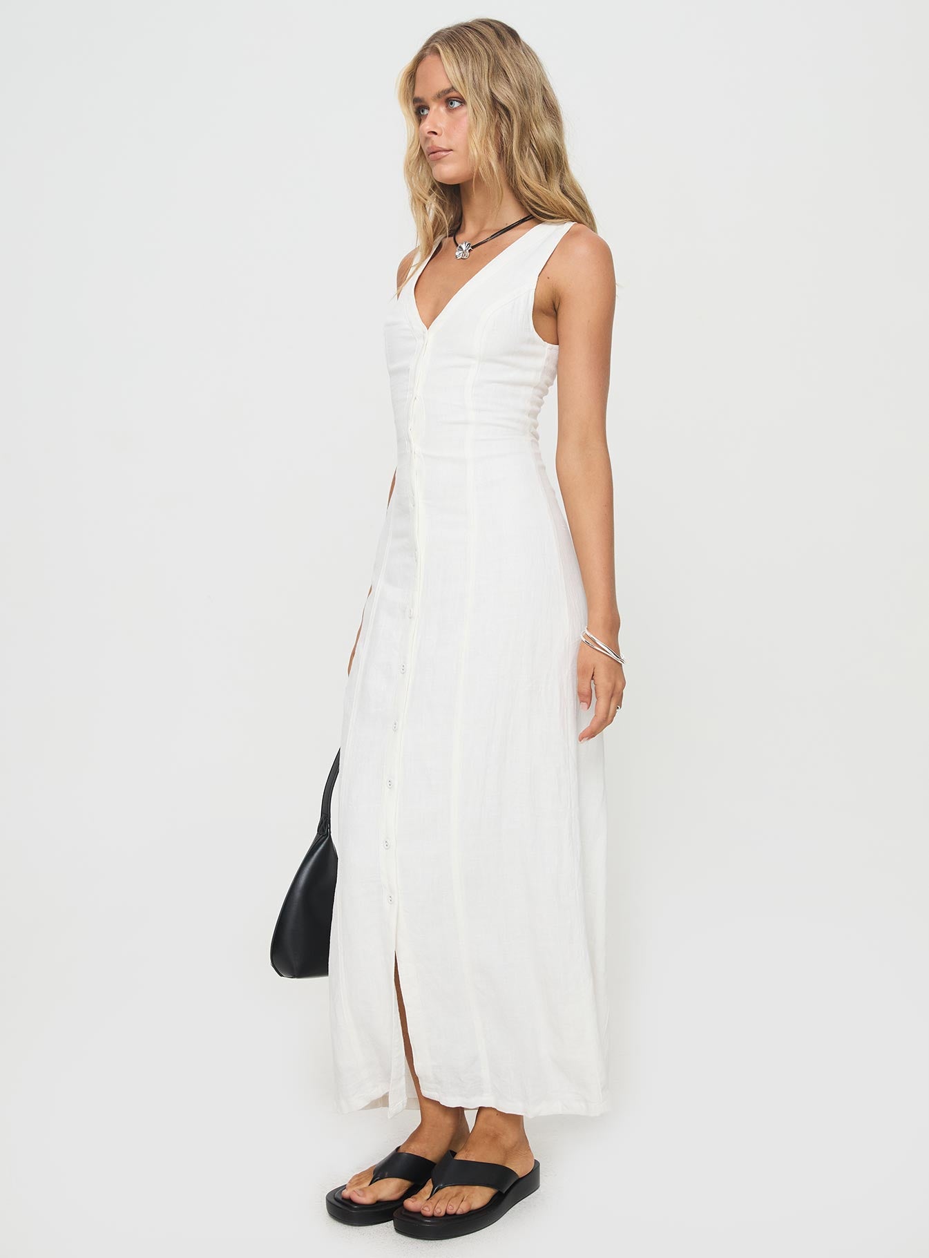Summer Season Linen Blend Maxi Dress White Petite - Image 4