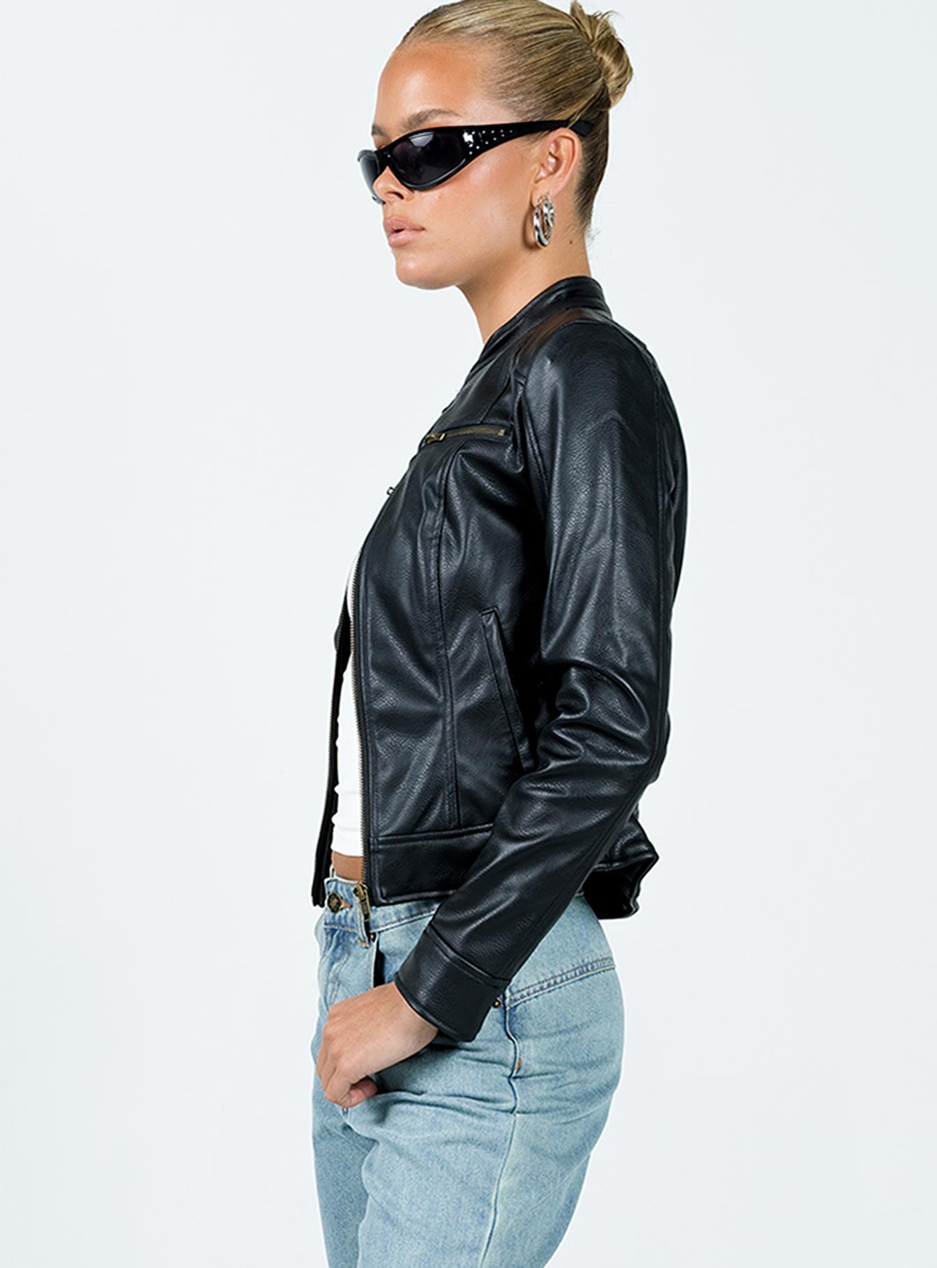 Pottsville Faux Leather Moto Jacket Black - Image 3