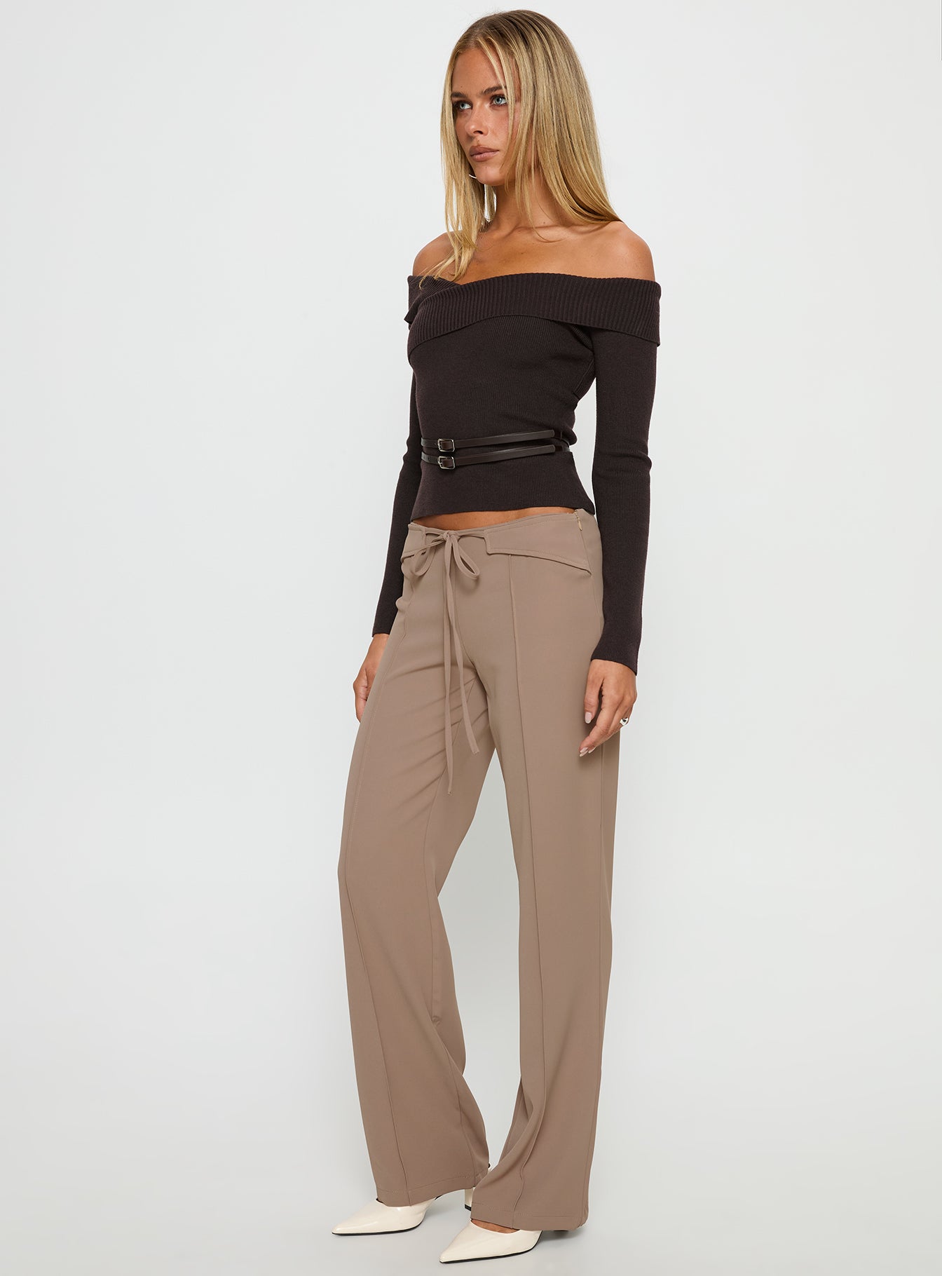 Narratives Wrap Tie Trouser Pant Taupe - Image 4